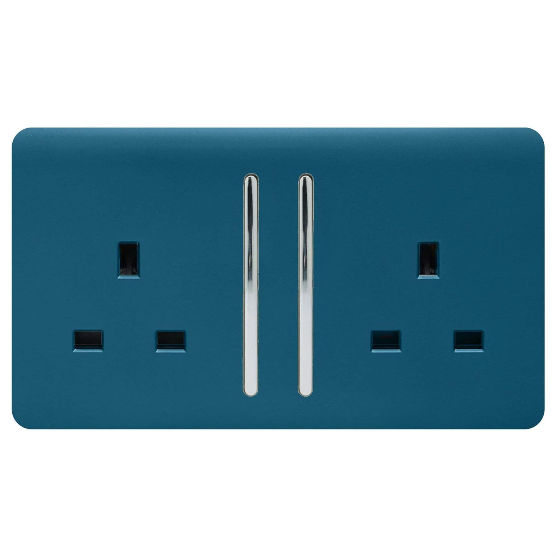 Trendi 2 Gang Artistic Modern Glossy 13 Amp Switched Tactile Plug Socket Midnight Blue - Image 5