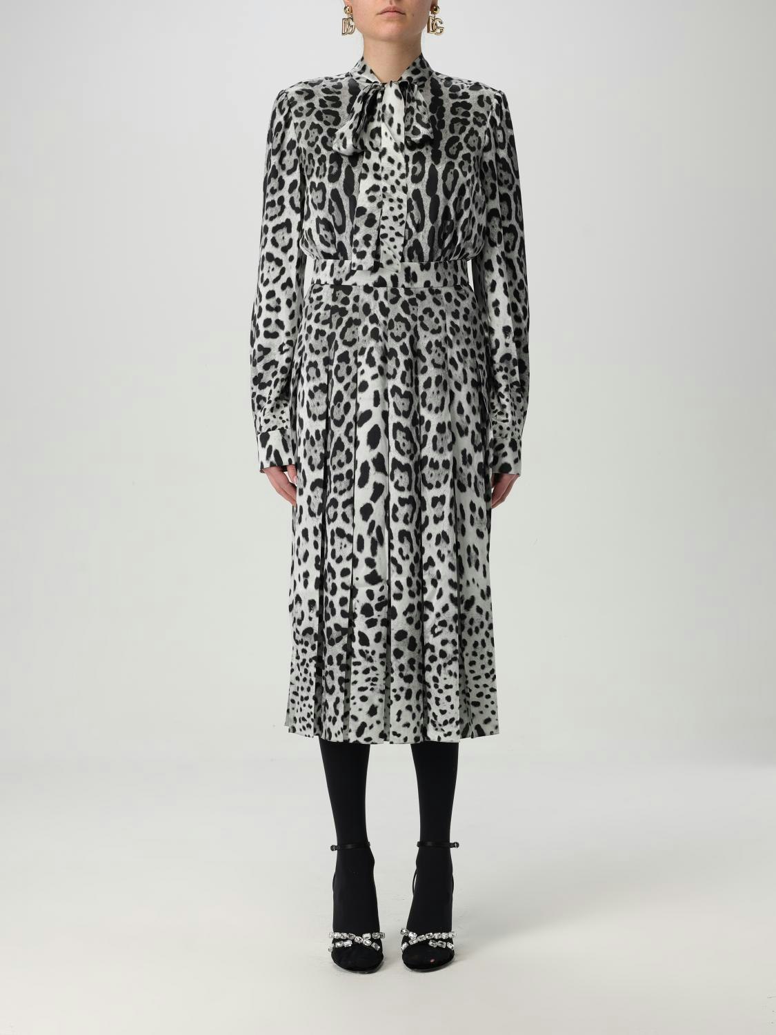 Dolce & Gabbana Women's Black Leopard Print Pleated Midi Dress - Size 46 It