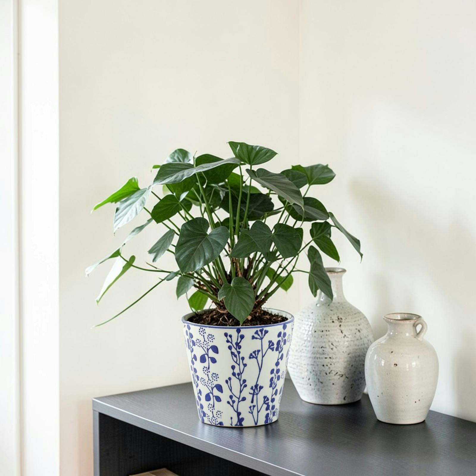 Kingsbury Gifts Blue/White Ceramic And Floral Planter Dia14.5 X H13.5cm - And - Ceramic - Plant Pot