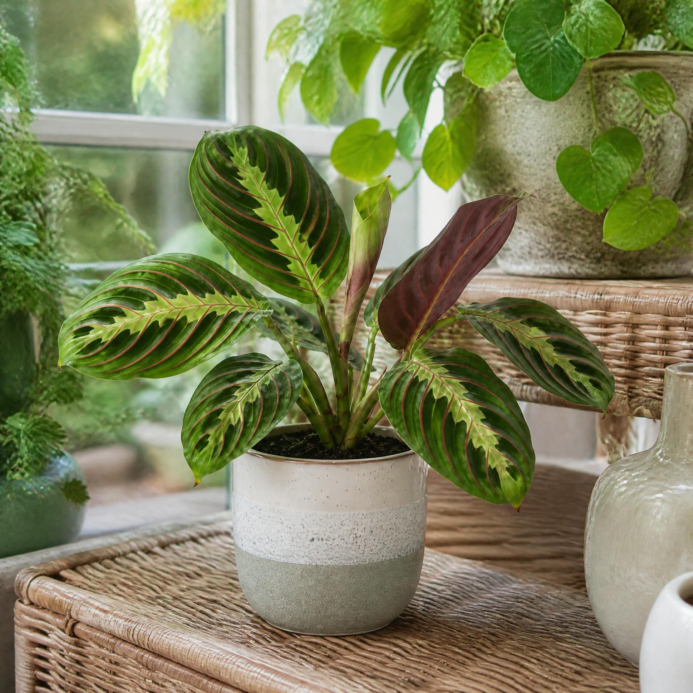 Plants By Post Maranta Leuconeura Prayer Plant - Grey Stoneware - Image 2