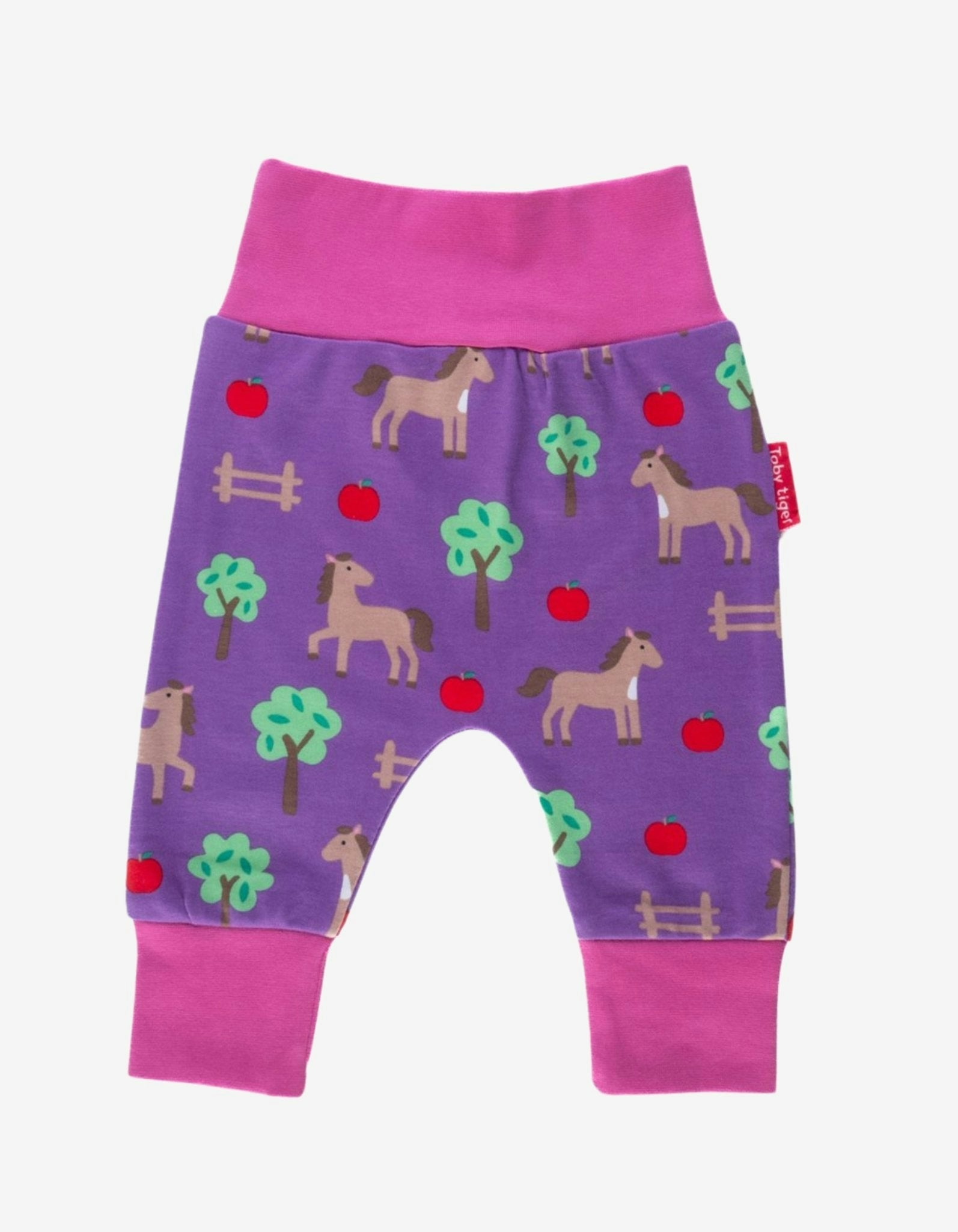 Toby Tiger Pink Organic Horse Print Yoga Pants - 0-3M / 56Cm