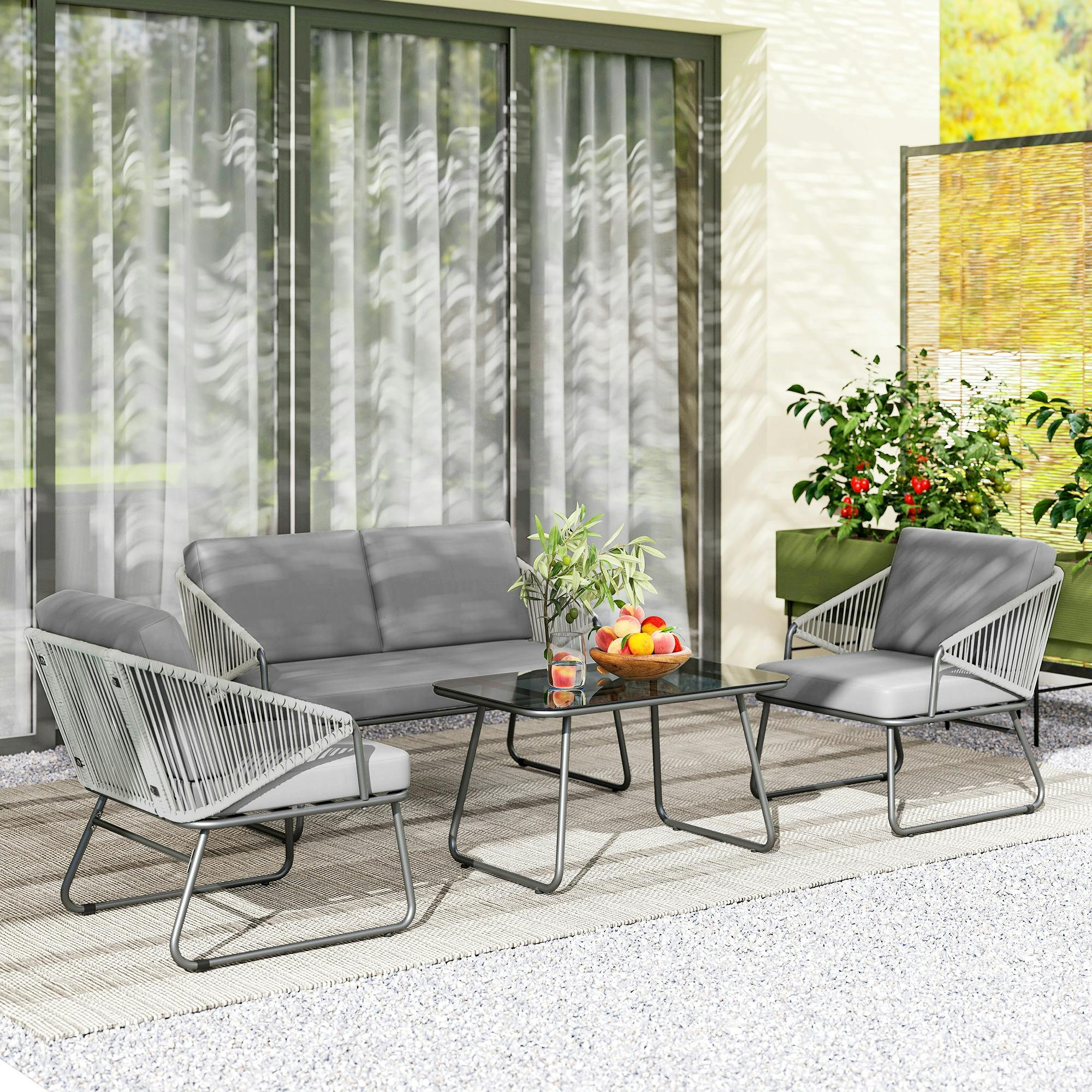 Rackhams 4 Piece Rattan Garden Furniture Set With Cushions
