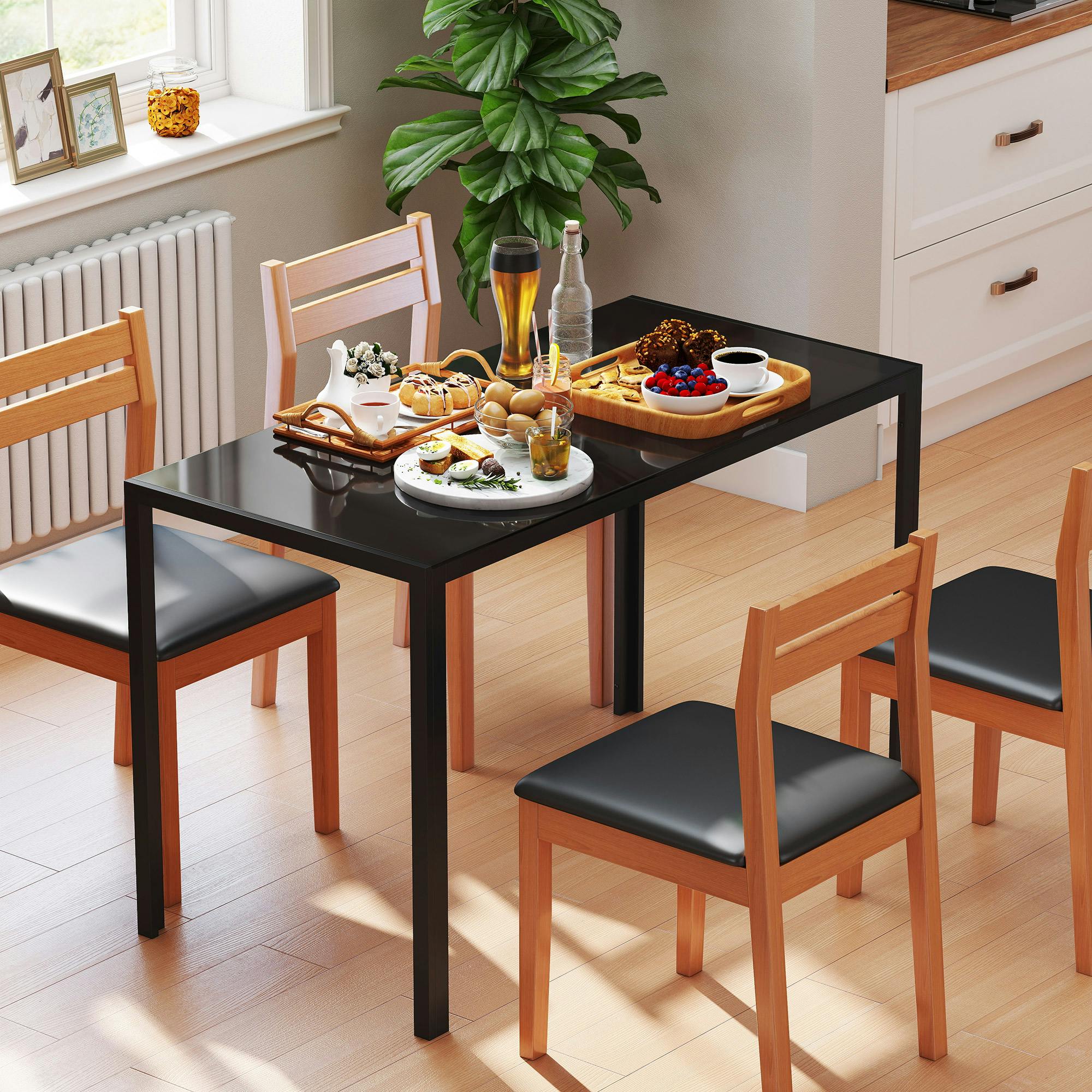 Homcom Light Modern Rectangular 4 Seater Dining Table With Tempered Glass Top