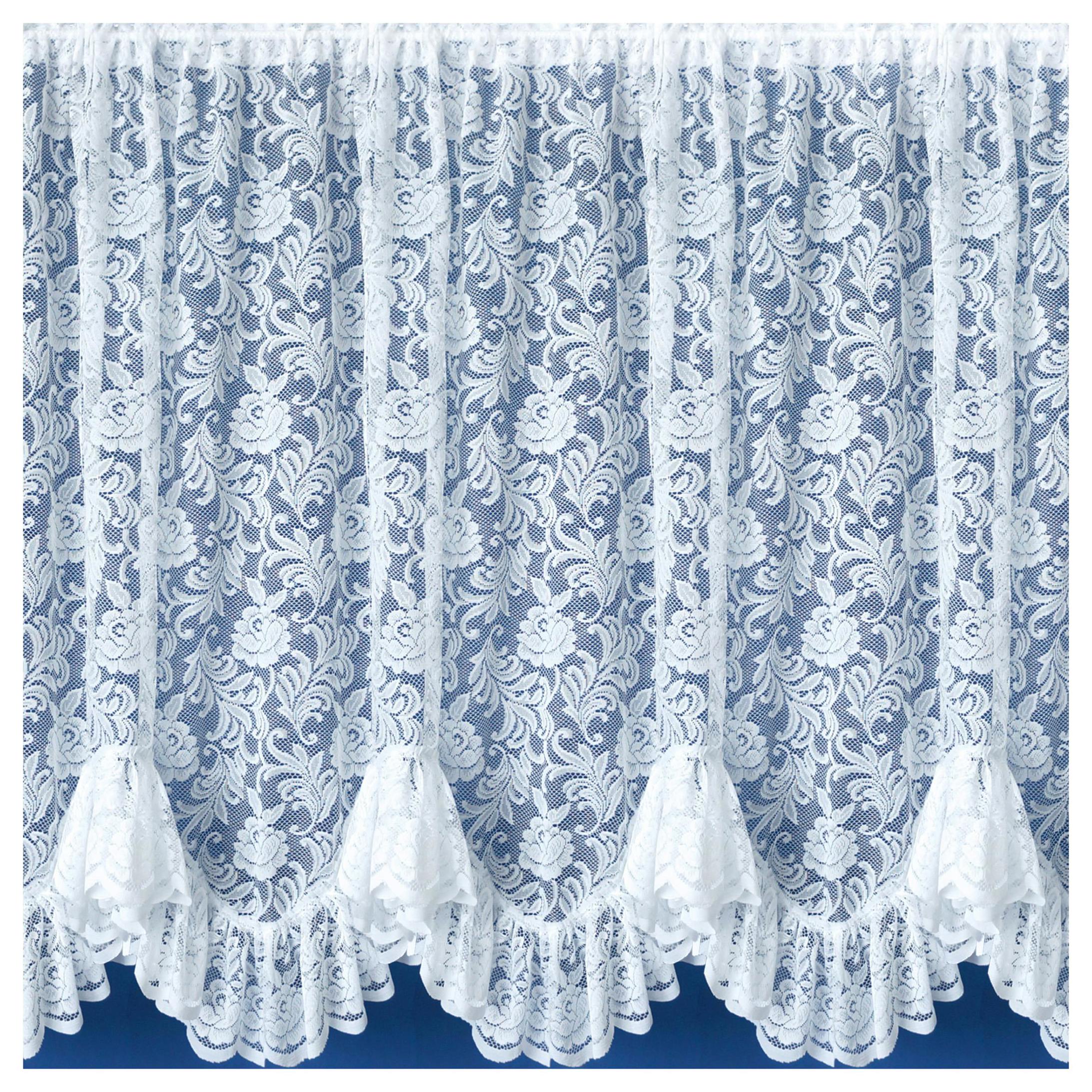 Tyrone Textiles White Kew Traditional Floral Net Curtain Flounce - 54" (137Cm) - 118" (300Cm)