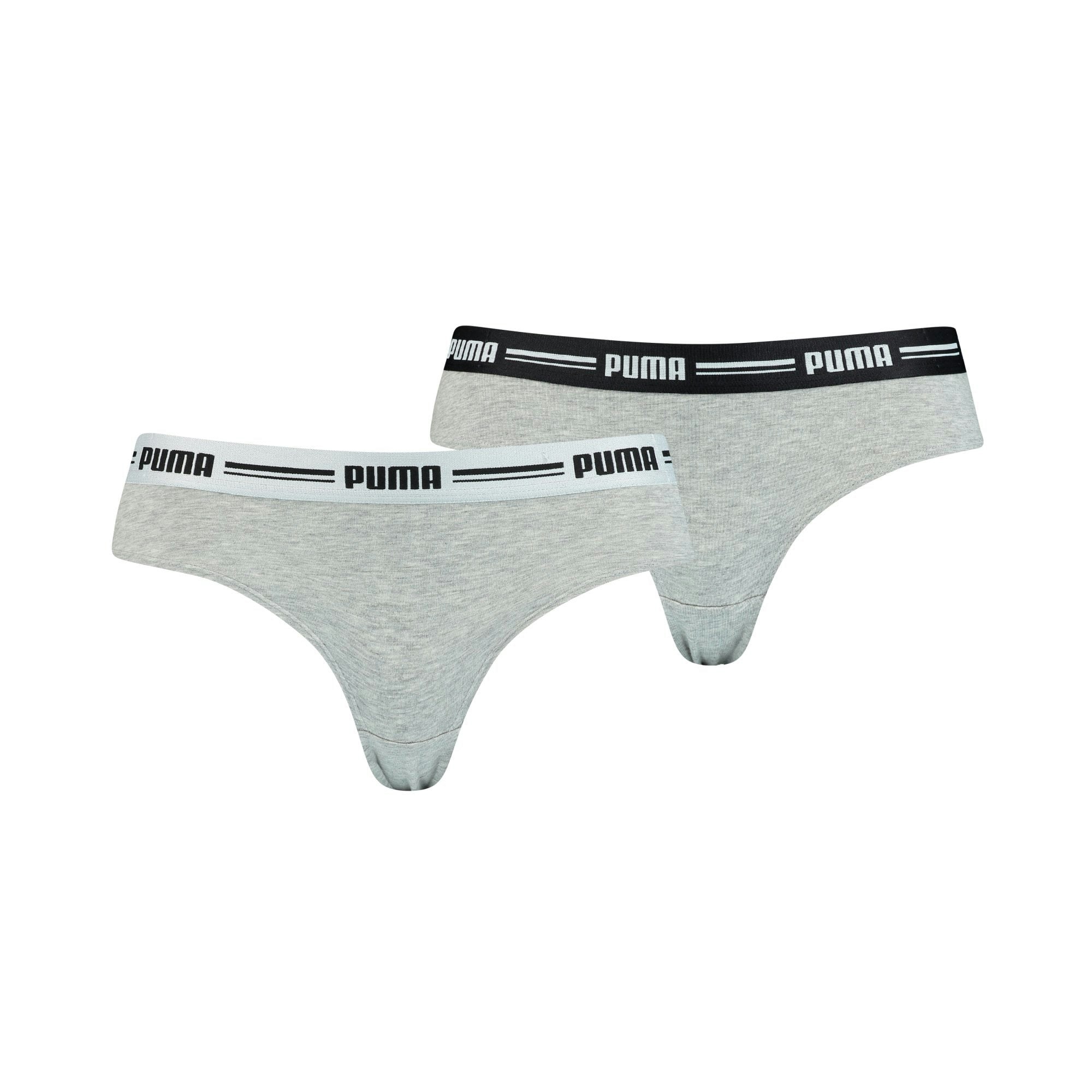Puma Grey 2-Pack Striped Logo Mid-Rise Brazilian Briefs, Melange - L