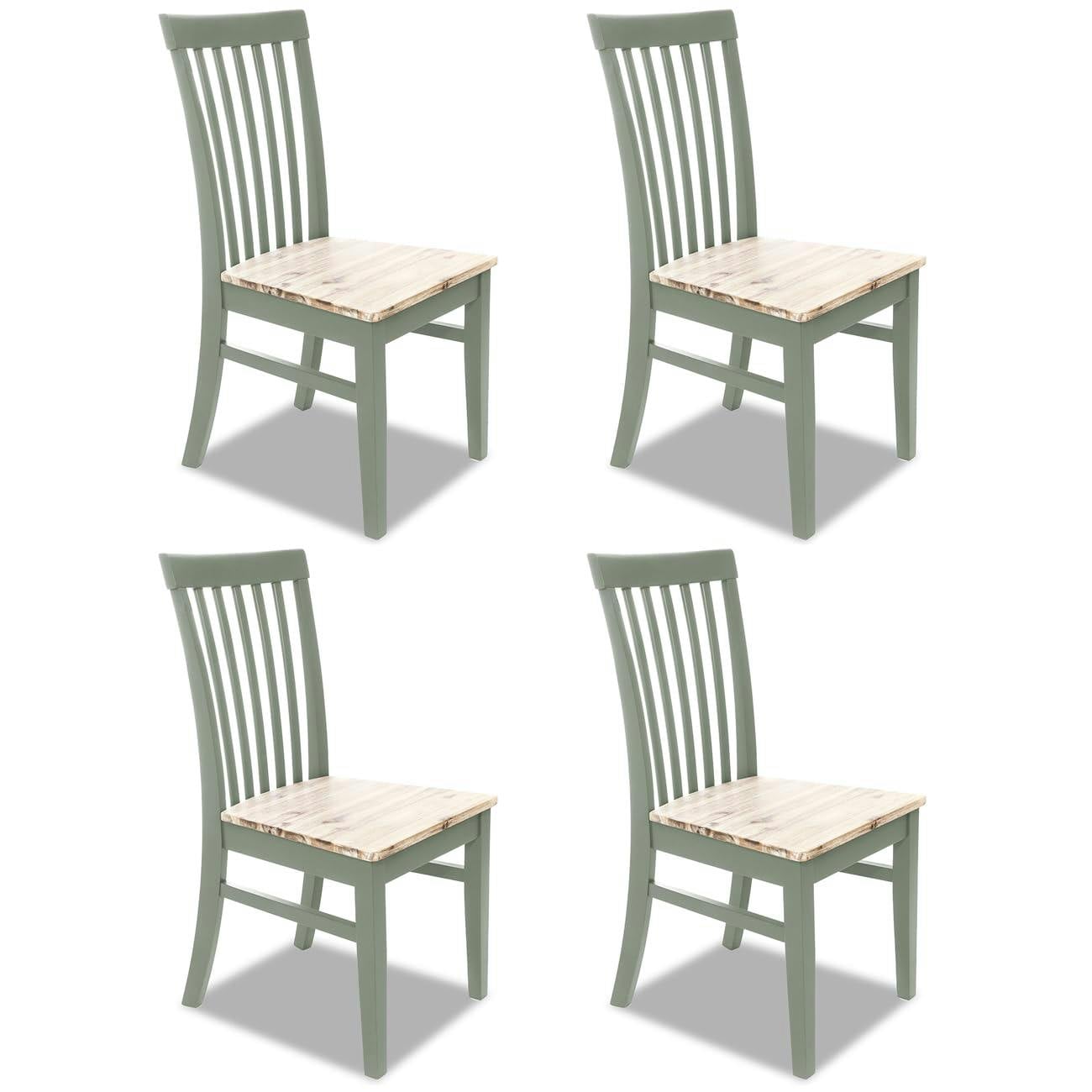 Rackhams Green Florence Highback Dining Chairs With Wooden Seat Set Of 4 - Sage