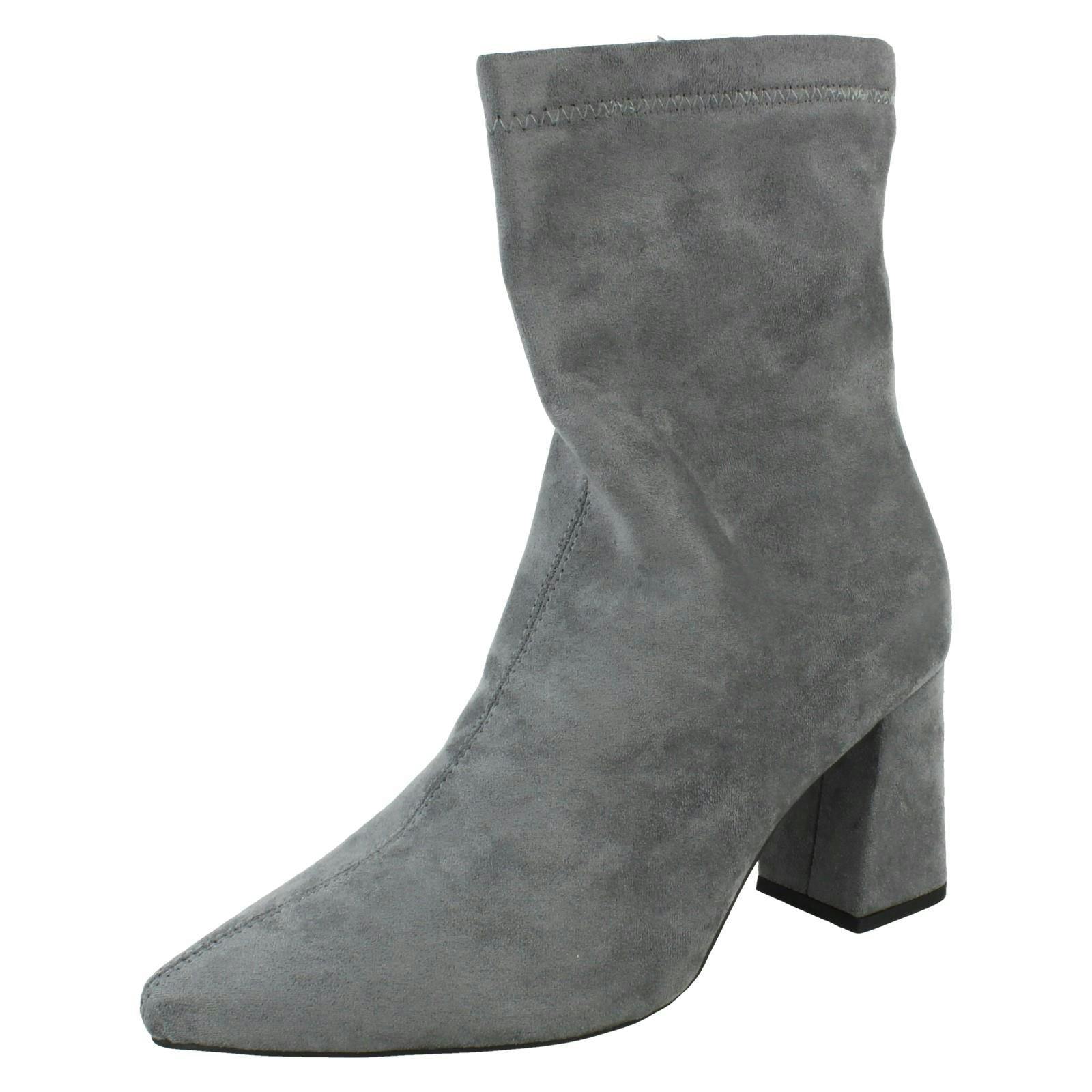 Spot On Women's Grey High Heeled Ankle Boots F51199 - Uk 6
