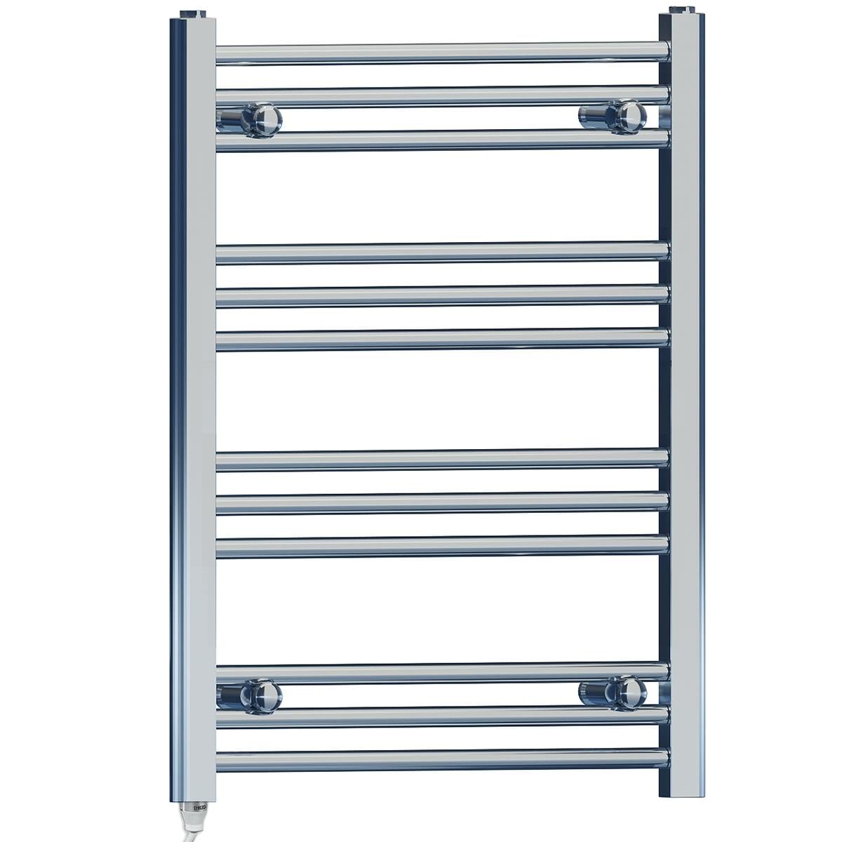 Rackhams White 400Mm X 700Mm Chrome Flat Electric Pre-Filled Towel Rail Radiator For Designer Bathroom Standard Element Stock Clearance