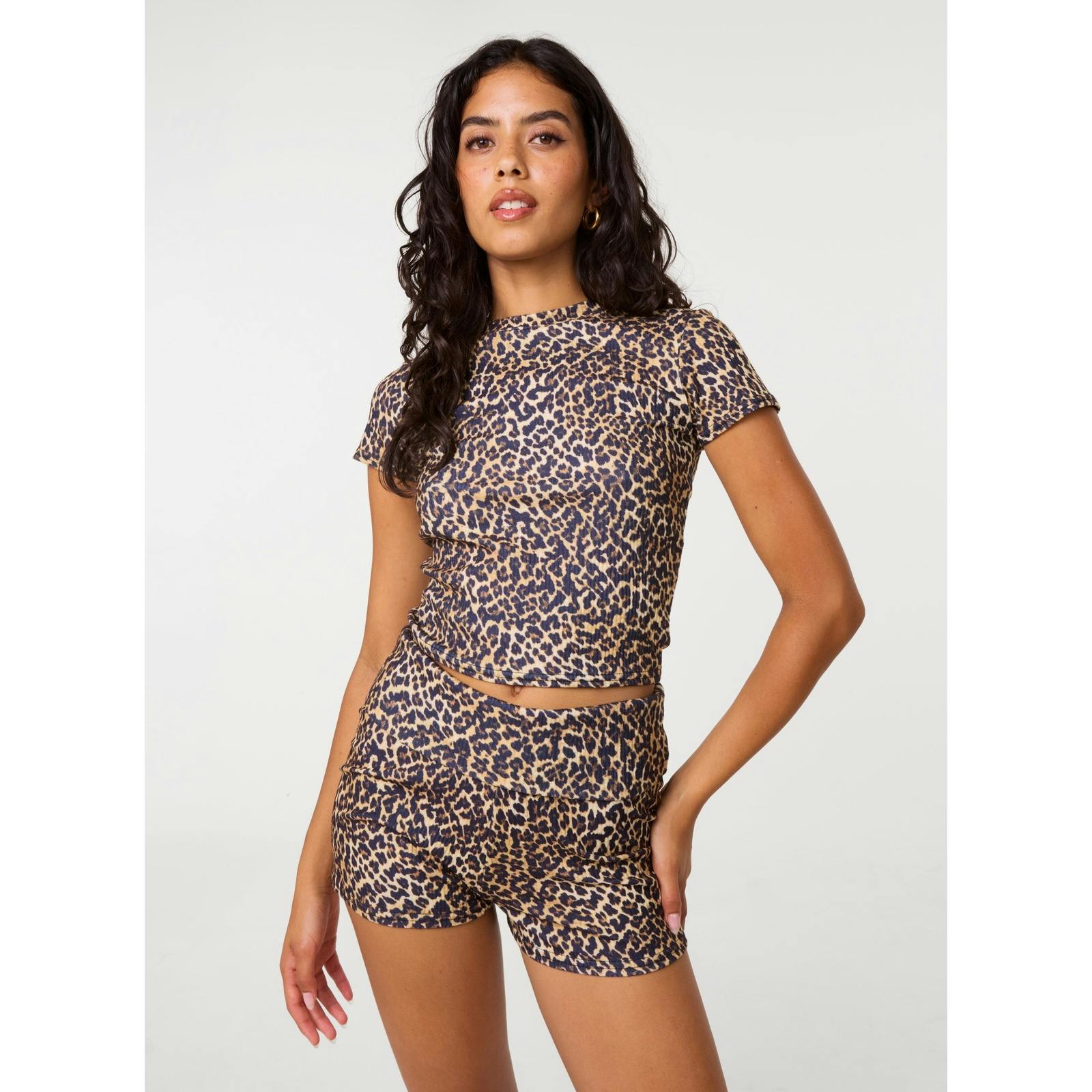 Pink Vanilla Pink/Brown Vanilla Leopard Rib Tee - M