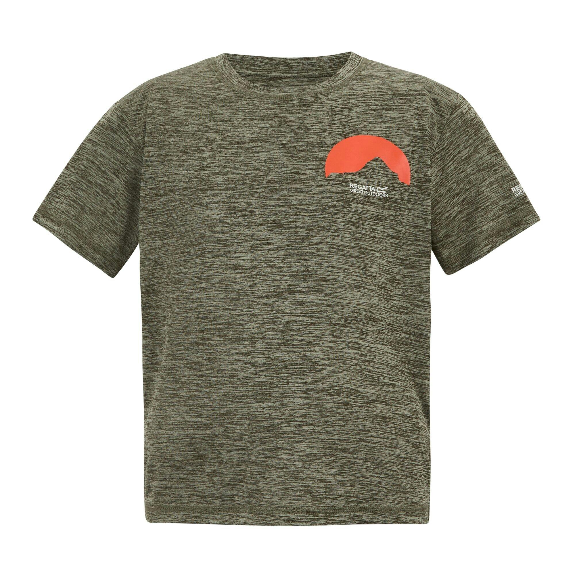 Regatta Dark Kids Alvarado Back Print T-Shirt - Khaki Marl - 14 Years - Khaki Marl - 50% Recycled Polyester/50% Polyester