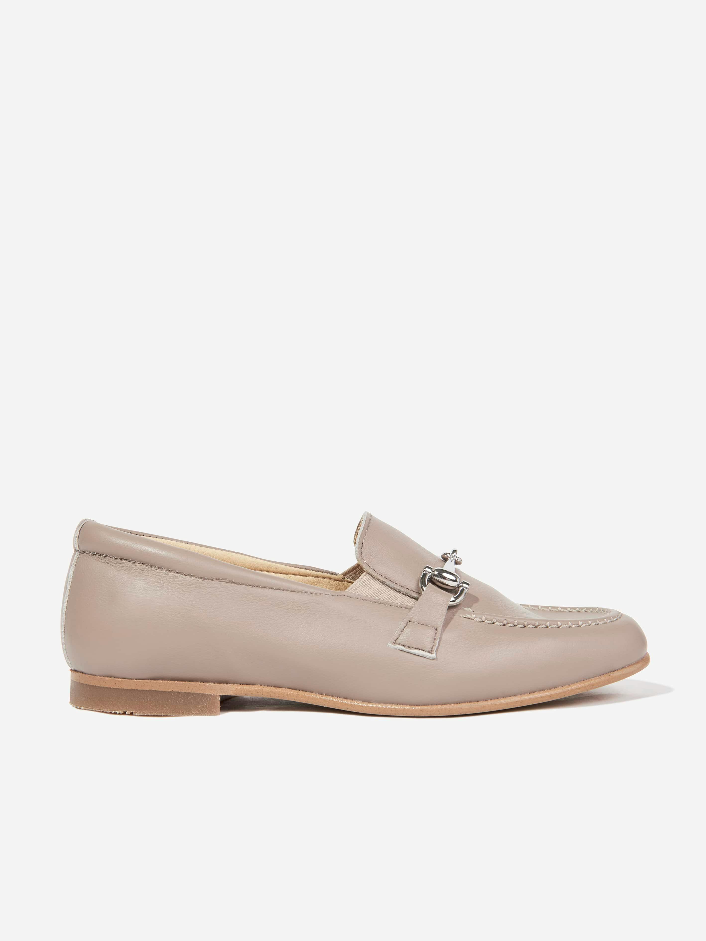 Andanines Boys Beige Leather Horsebit Loafers In - Eu 35 Uk 2.5