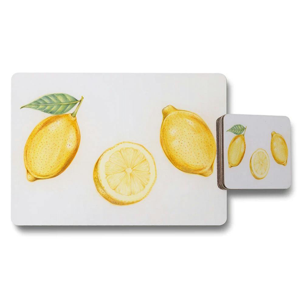 Rackhams Lemon Pattern Placemat And Coaster Set For Dinner Table Decor