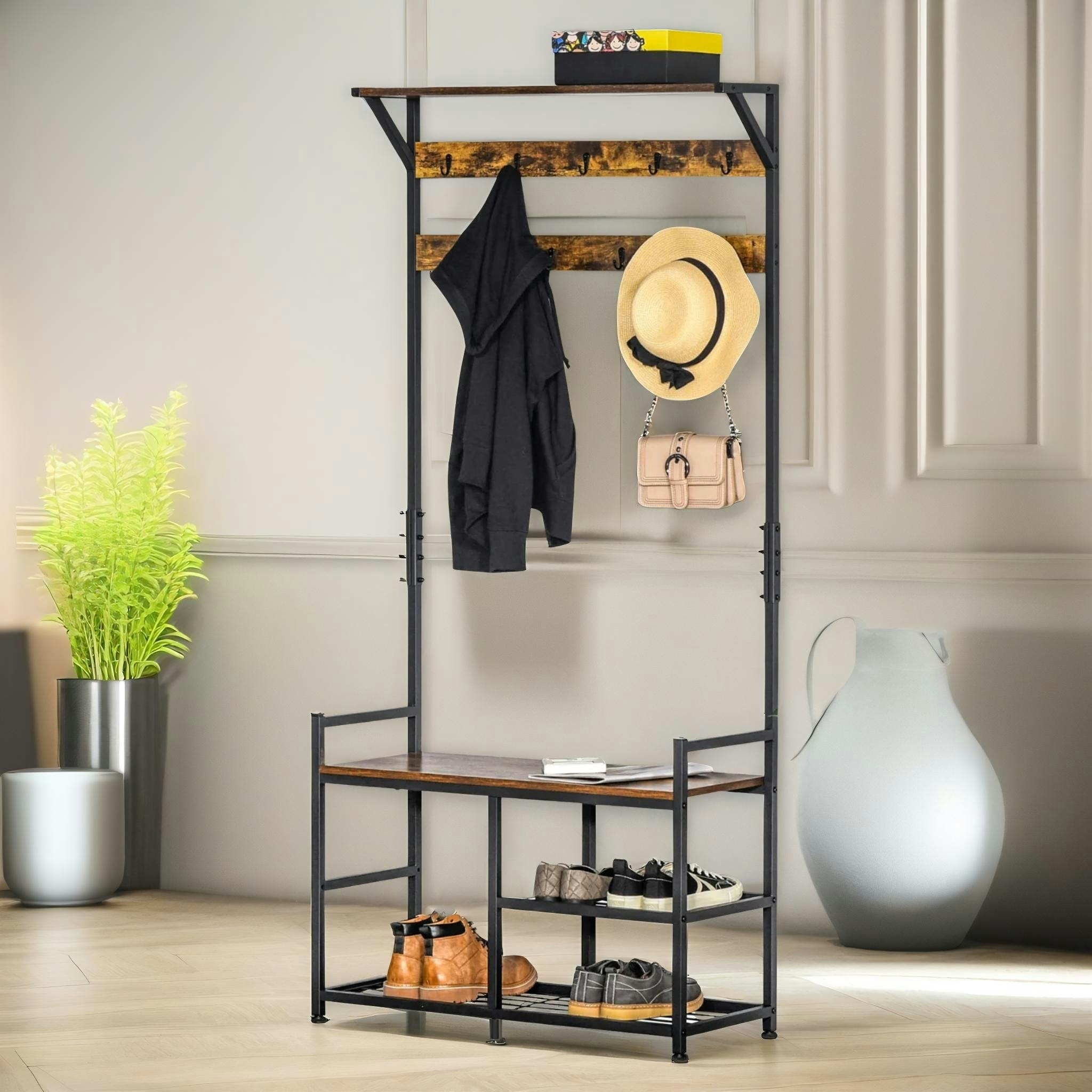 Rackhams Industrial 180Cm Tall Coat Stand With 9 Hooks