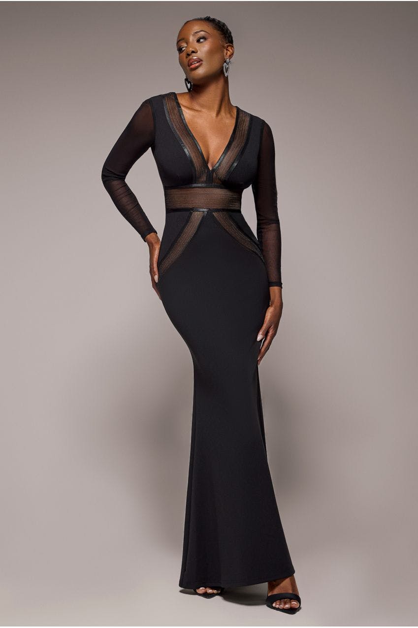 Goddiva Black Front Crossover Lurex Split Maxi Dress - By - 10