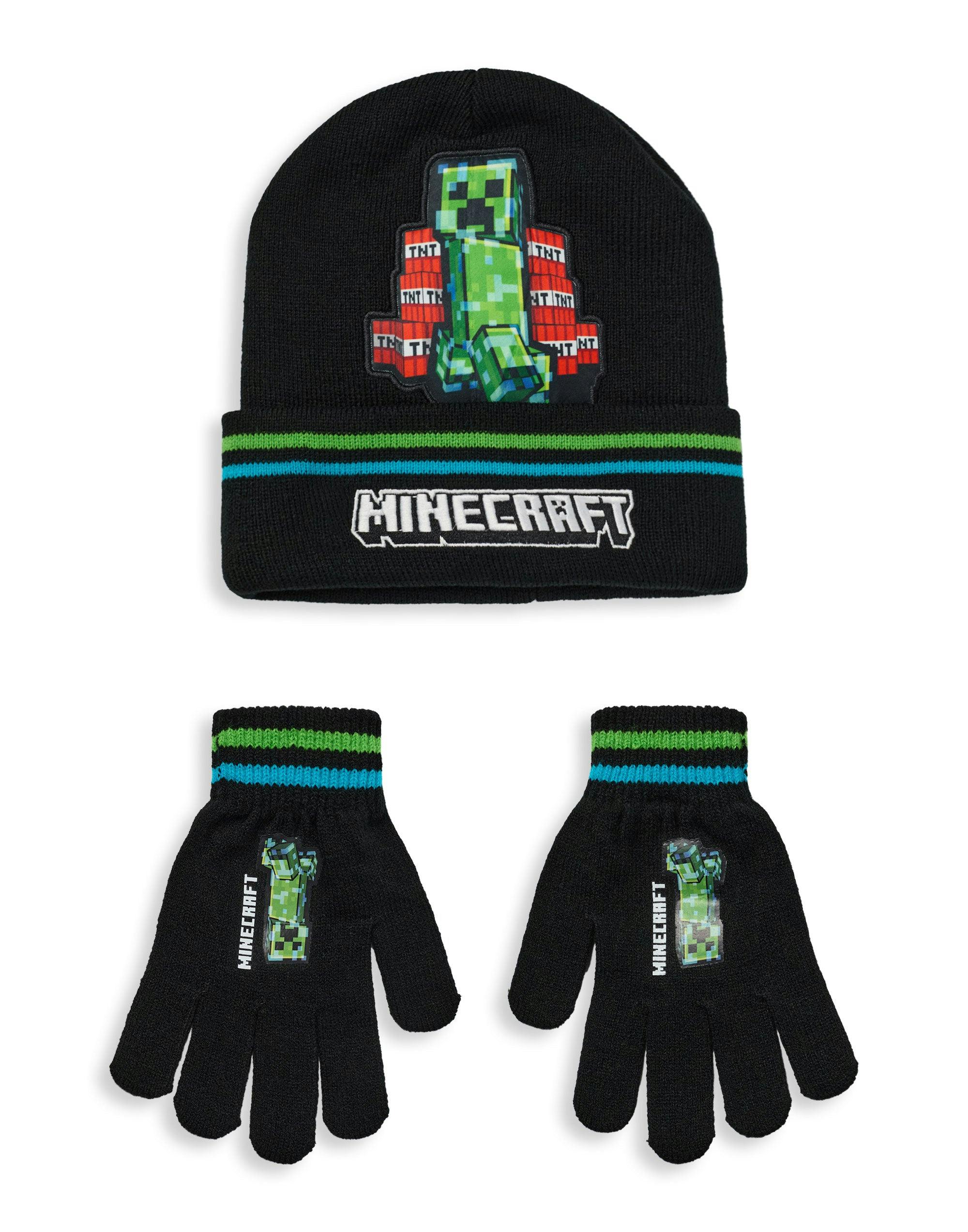 Vanilla Underground Boys Black Minecraft Creeper & Tnt Beanie And Gloves Set (One Size)