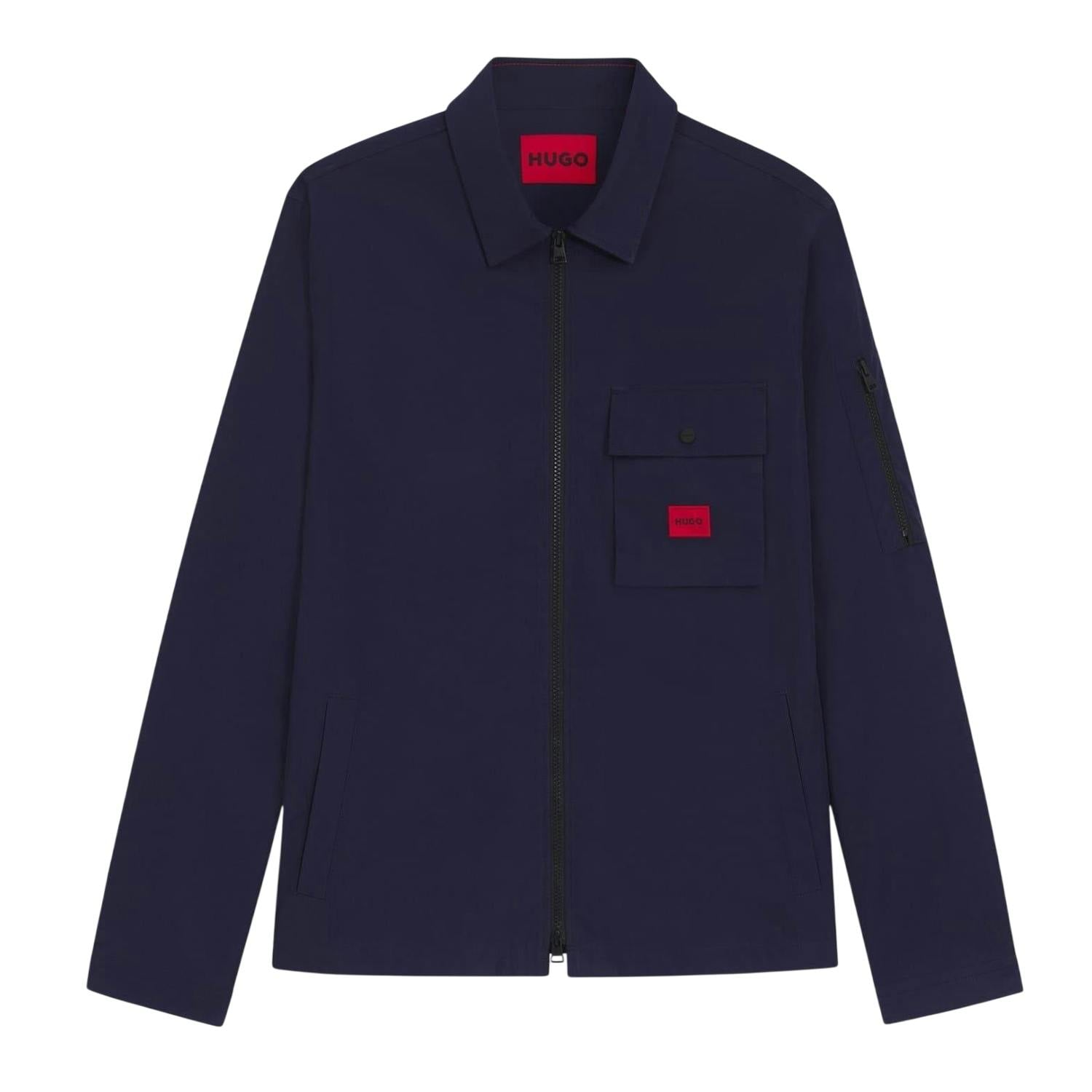 Hugo Men's Logo Cotton Overshirt - Navy - Xxl - Navy - 100% Mixed