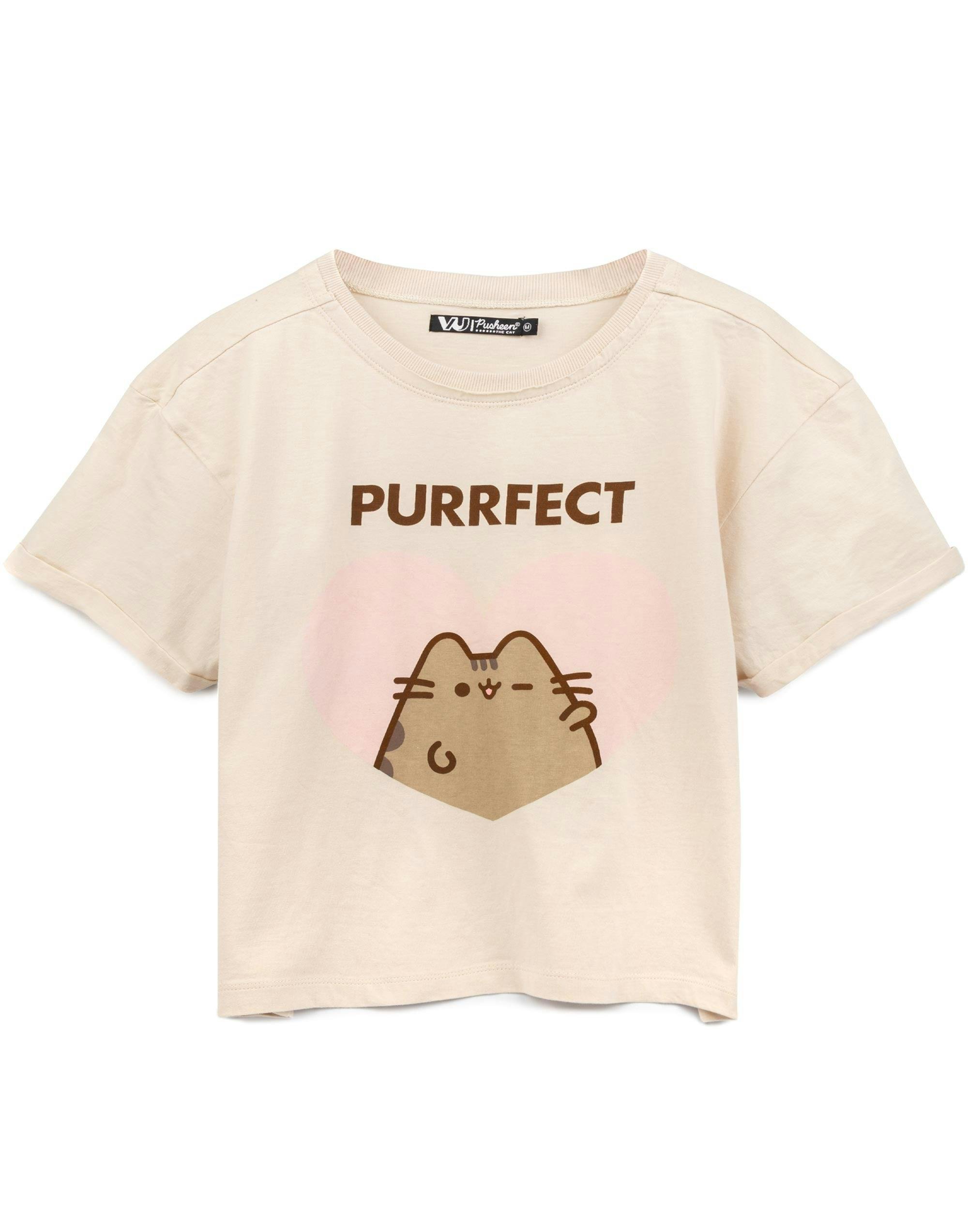 Vanilla Underground Women's Beige Pusheen Pusheen The Cat Short Sleeved T-Shirt - XX-Large