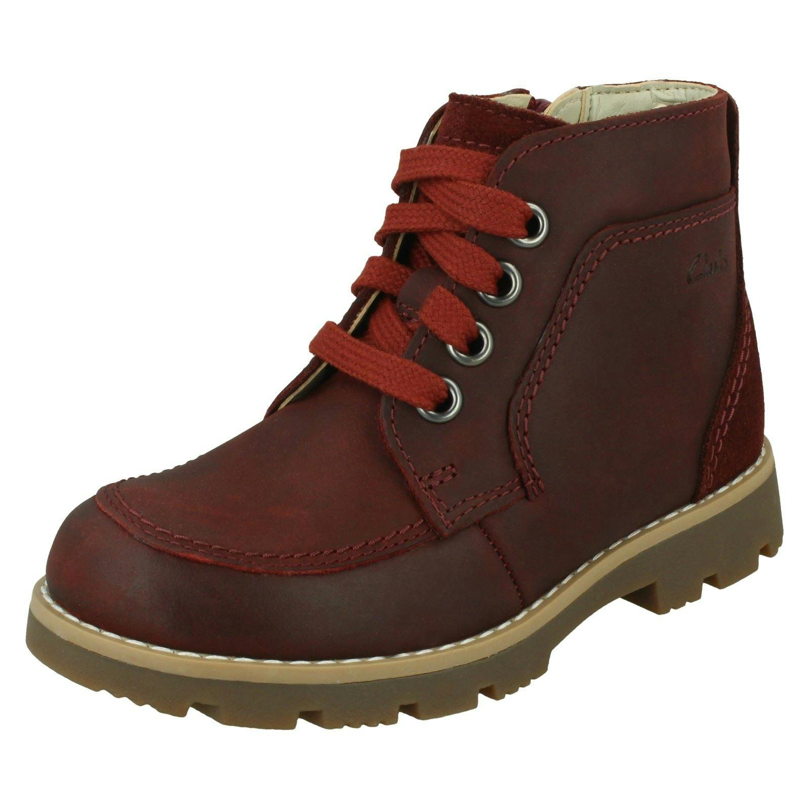Clarks Boys Casual Ankle Boots Heath Lace - Merlot - Uk 8.5 Child - G