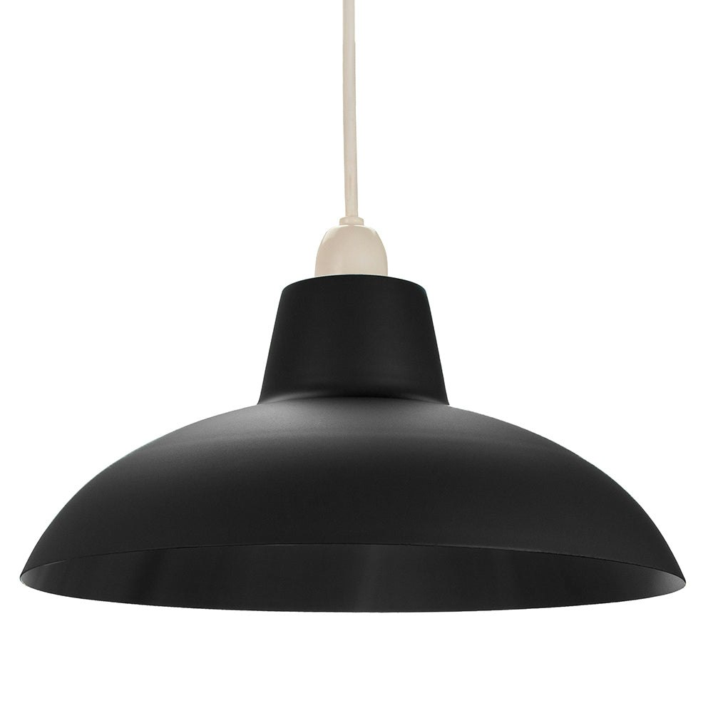 Happy Homewares Black/Light Industrial Retro Designed Matt Curved Metal Ceiling Pendant Shade 13Cm