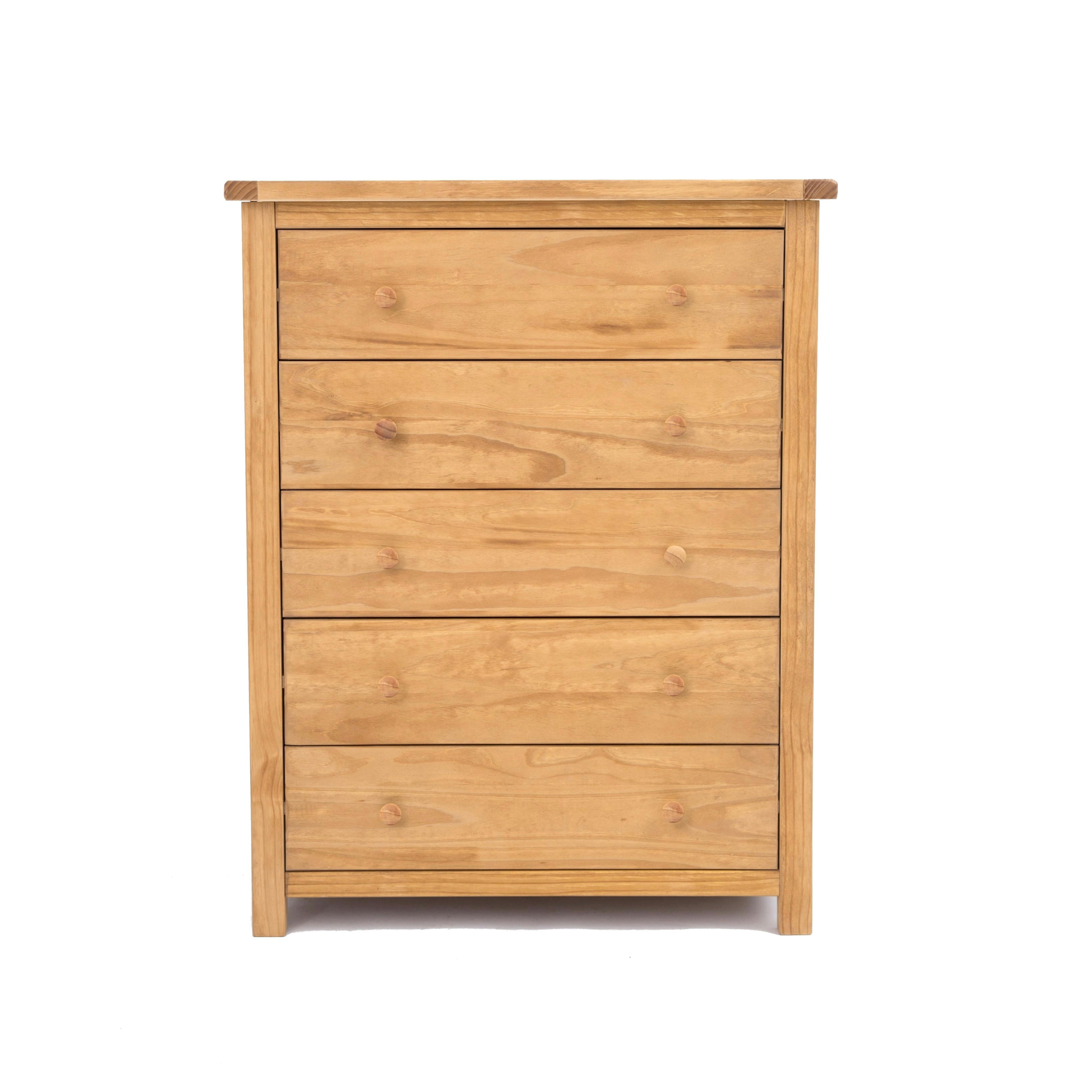 Cabinet Bits Light/Brown Lugo 5 Drawer Chest Of Drawers Wood Knob