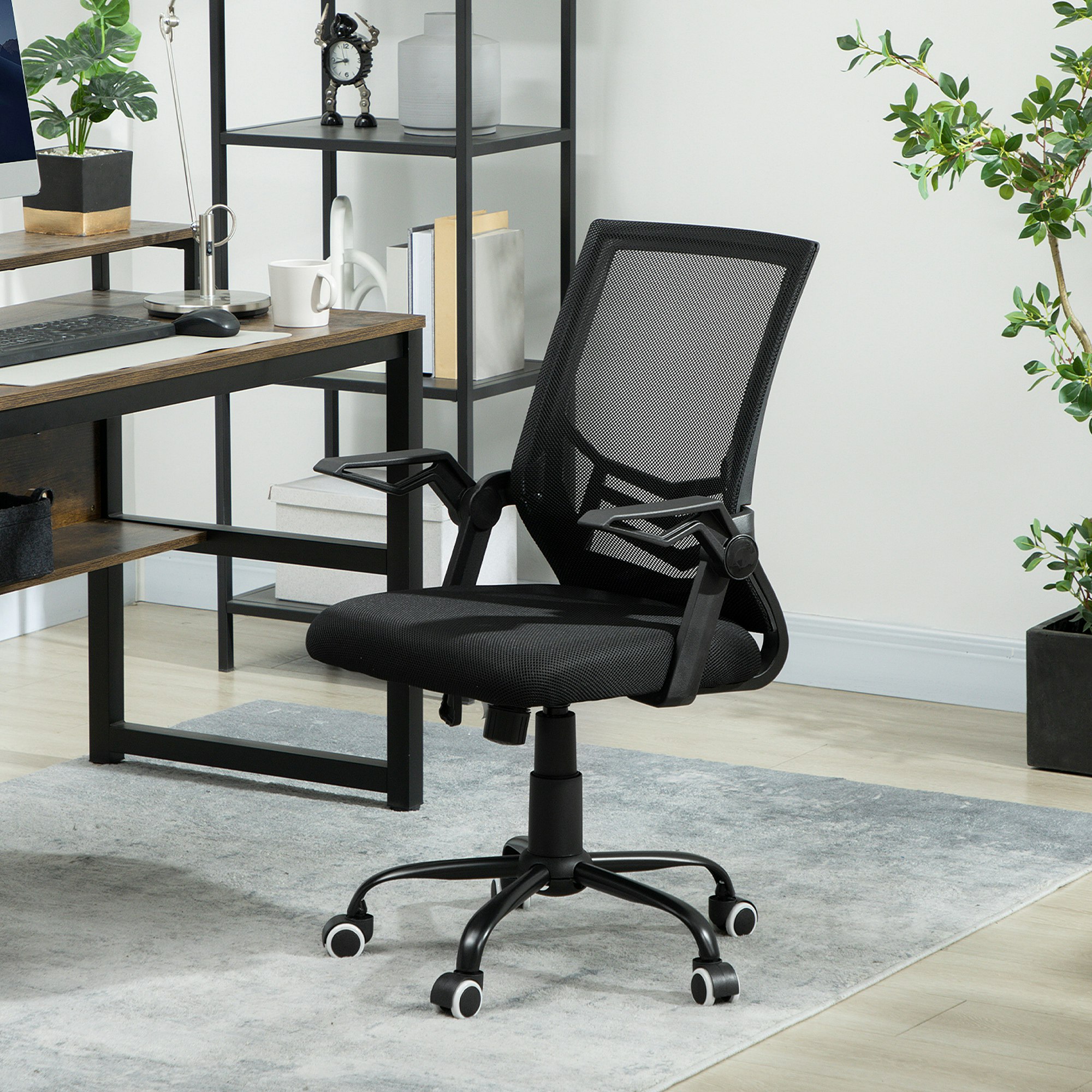 Rackhams Black Mesh Swivel Office Chair Task Computer Chair W/ Lumbar Support, - Yes - Office Chair - 62.5W X 55D X 94-104H Cm