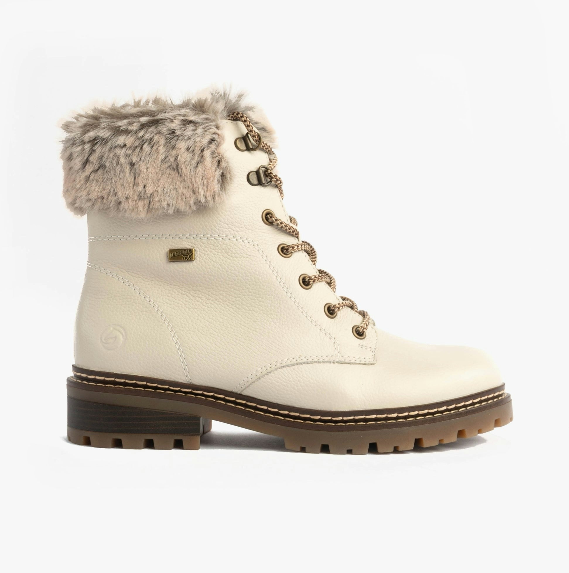 Remonte Women's White D0b74-80 Faux Fur Collar Side Zip Boots - Uk 7.5 / Eu 41