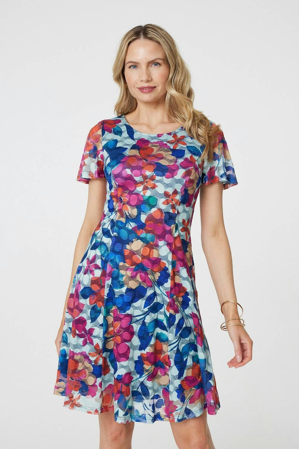 Izabel London Red Floral Laye Angel Sleeve Short Dress - 16
