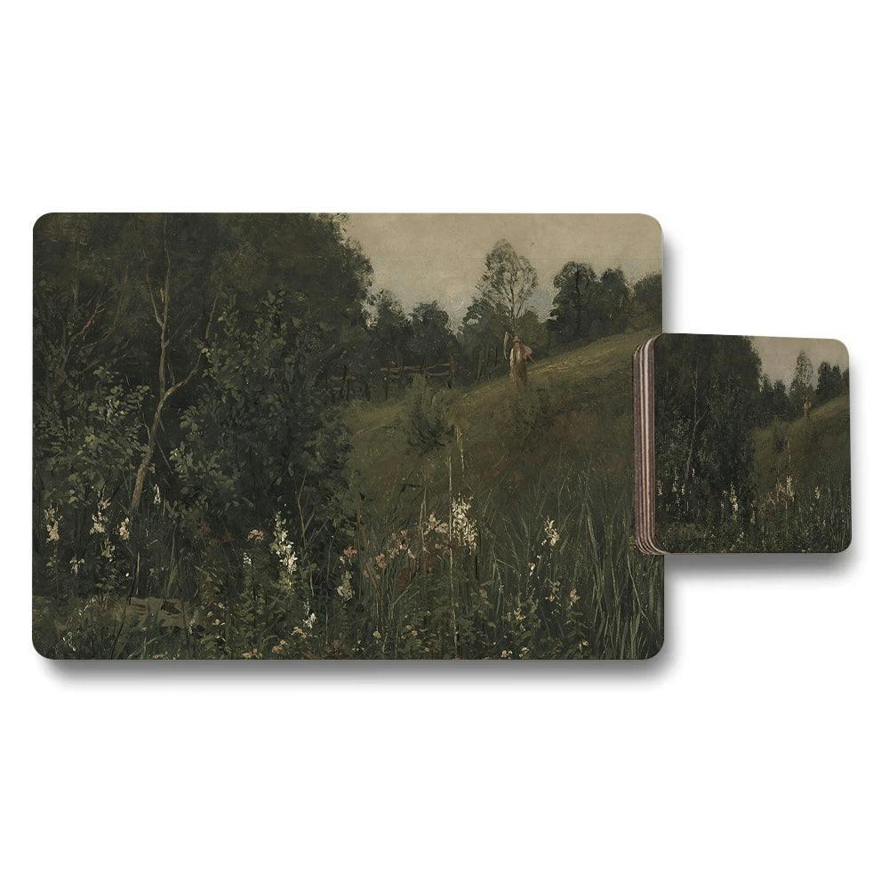 Benjamin Tate Design Nature Landscape Placemats And Coaster Set With Rustic Forest Scene