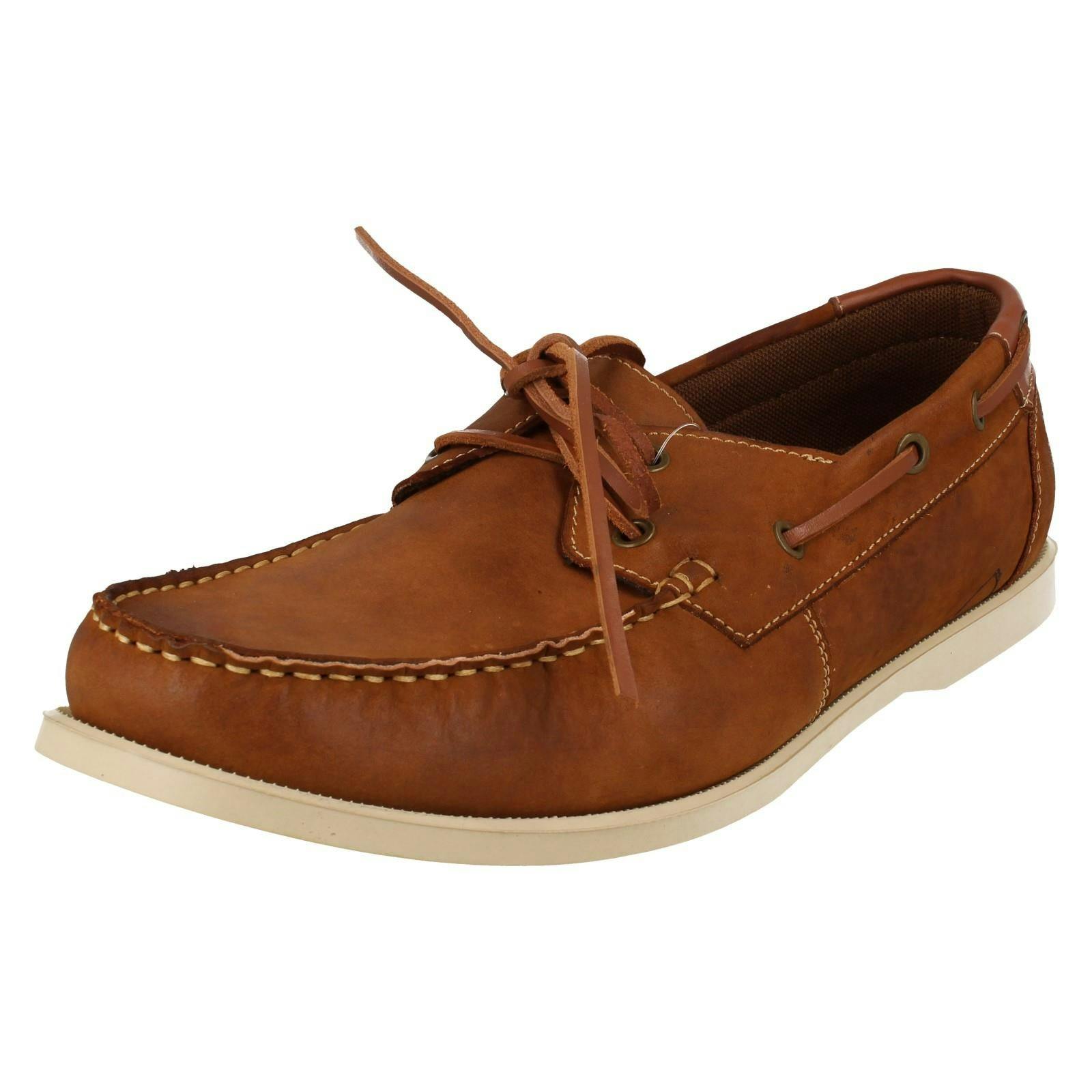 Thomas Blunt Men's Lace Up Leather Deck Shoes A2222 - Tan - Uk 10