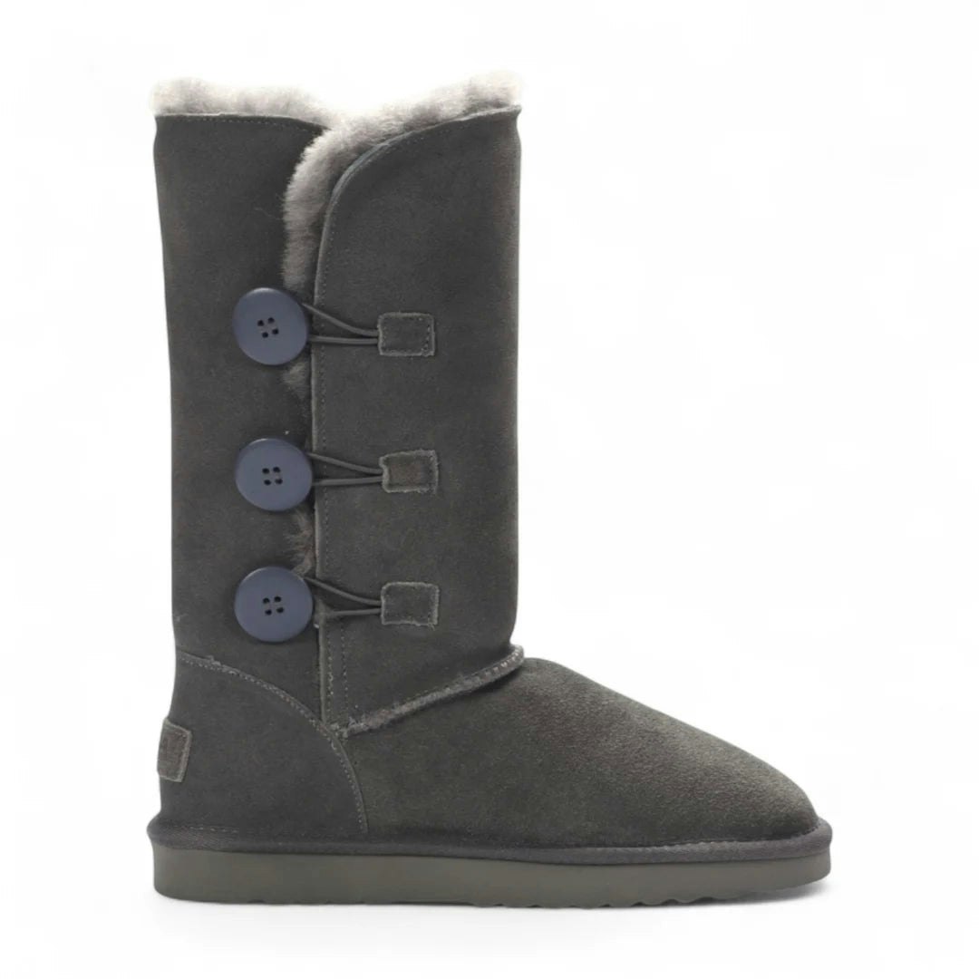 Infinity Leather Women's Grey Leather Company Willow - Sheepskin Suede Winter Mid-Calf Boots - Eu 42