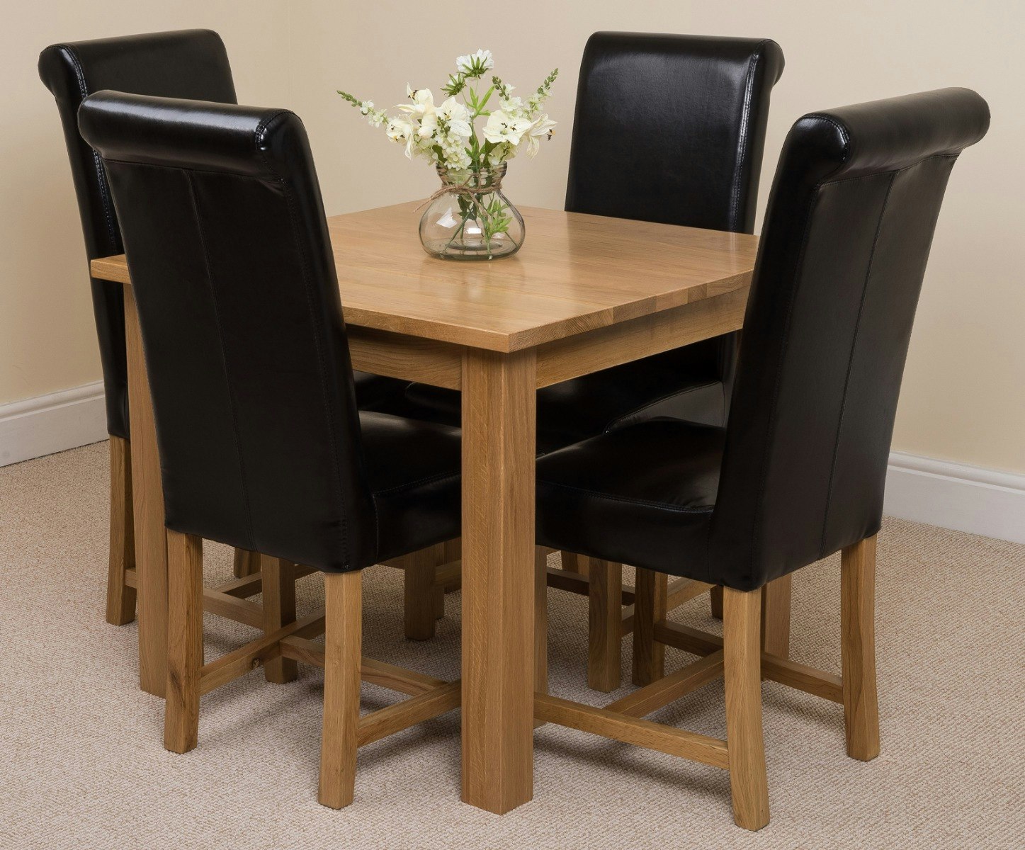 That's Furniture Oslo 90 X 90Cm Square Oak Dining Set With Washington Leather Chairs - Oak Wood - 1 - 90X90x77cm