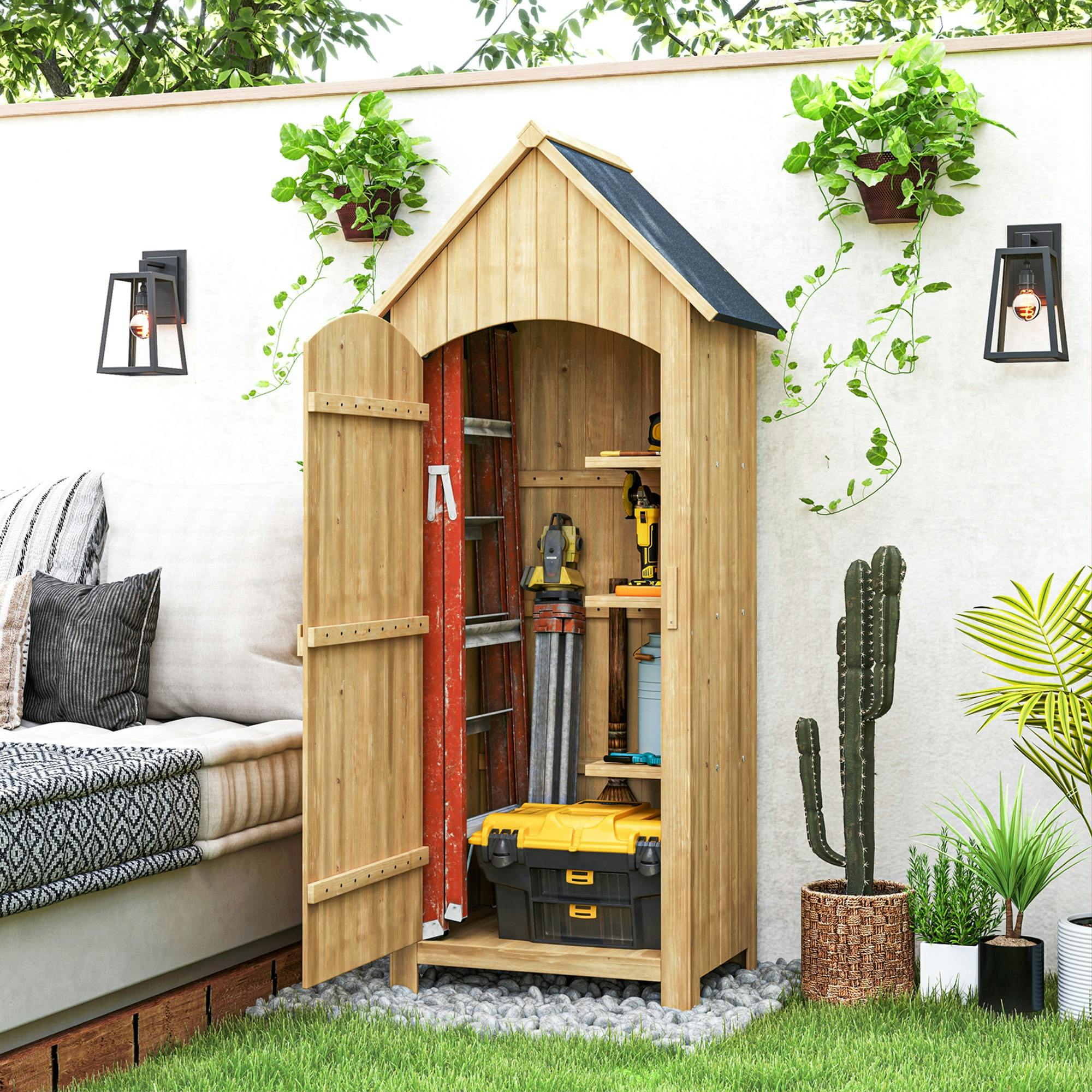 Rackhams Wooden Small Garden Shed With 3 Shelves And Tilt Roof