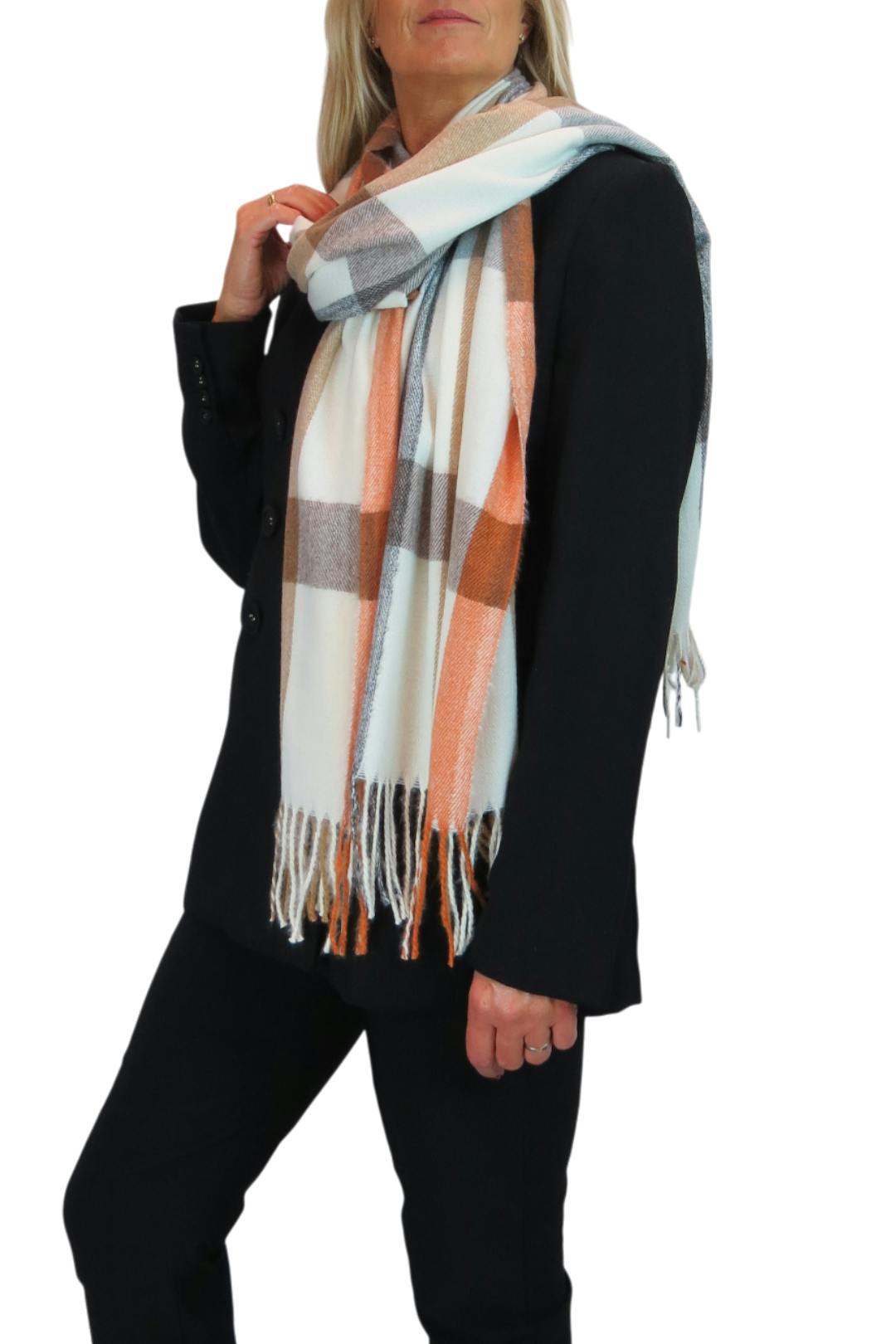 Paulo Due Light Wool Pashmina Shawl Oversized Plaid Wrap Scarf - Multi