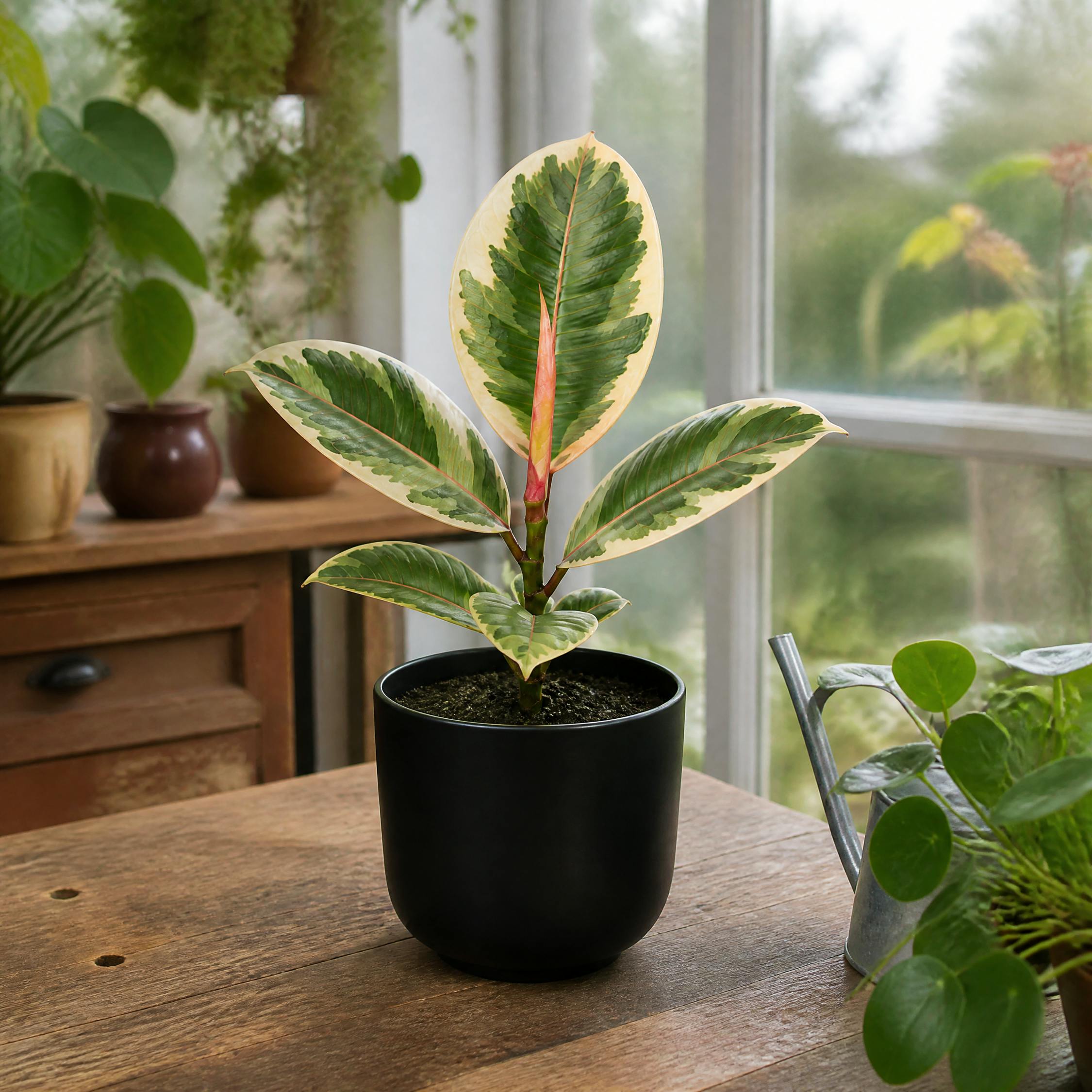  - Ficus Tineke Rubber Plant 12Cm Pot In Matt Black Ceramic Pot - Image 3