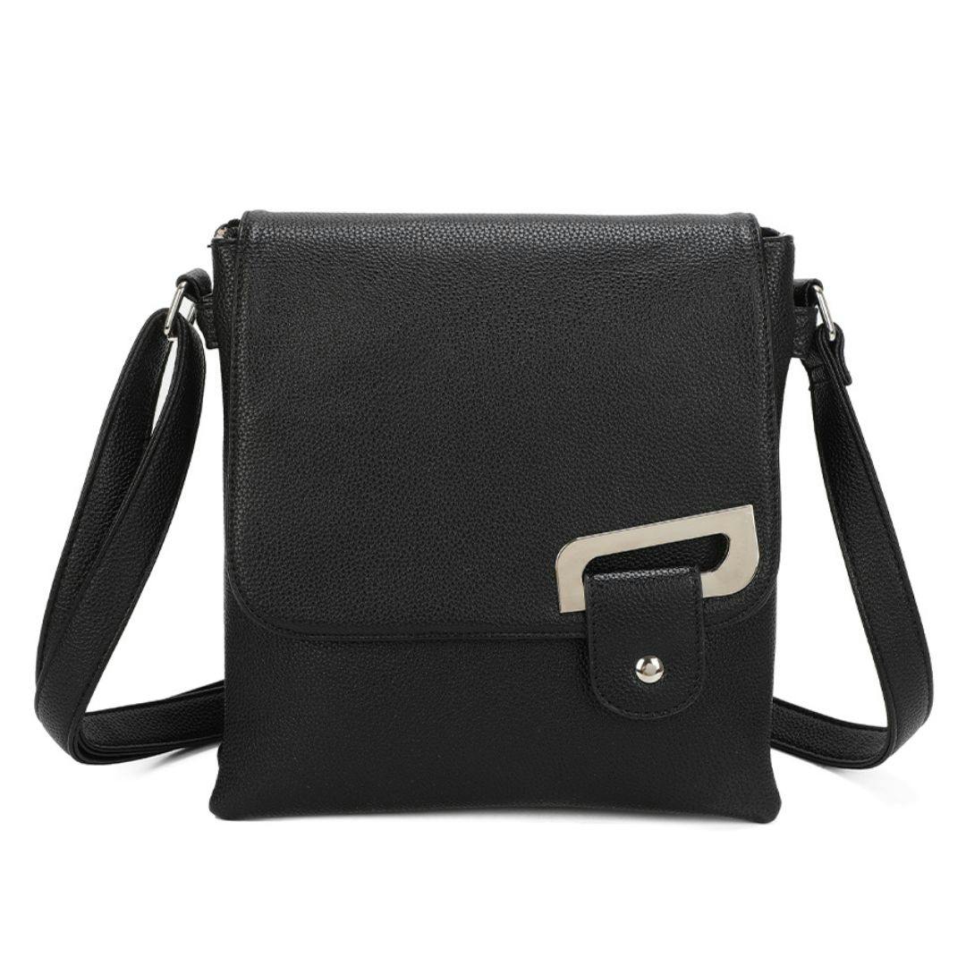 Love Emvy Black Portfolio Buckle Range Crossbody Bag – Faux Leather