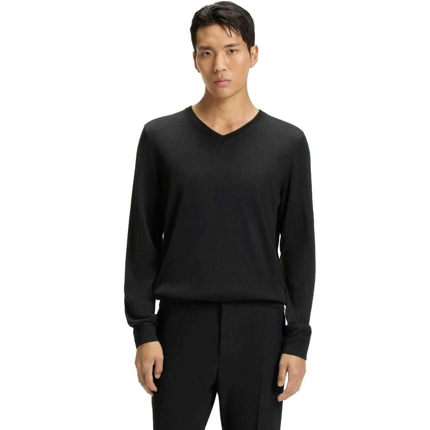 Boss Men's Black Knitted Regular Formal Pullover - M - 100% Mixed