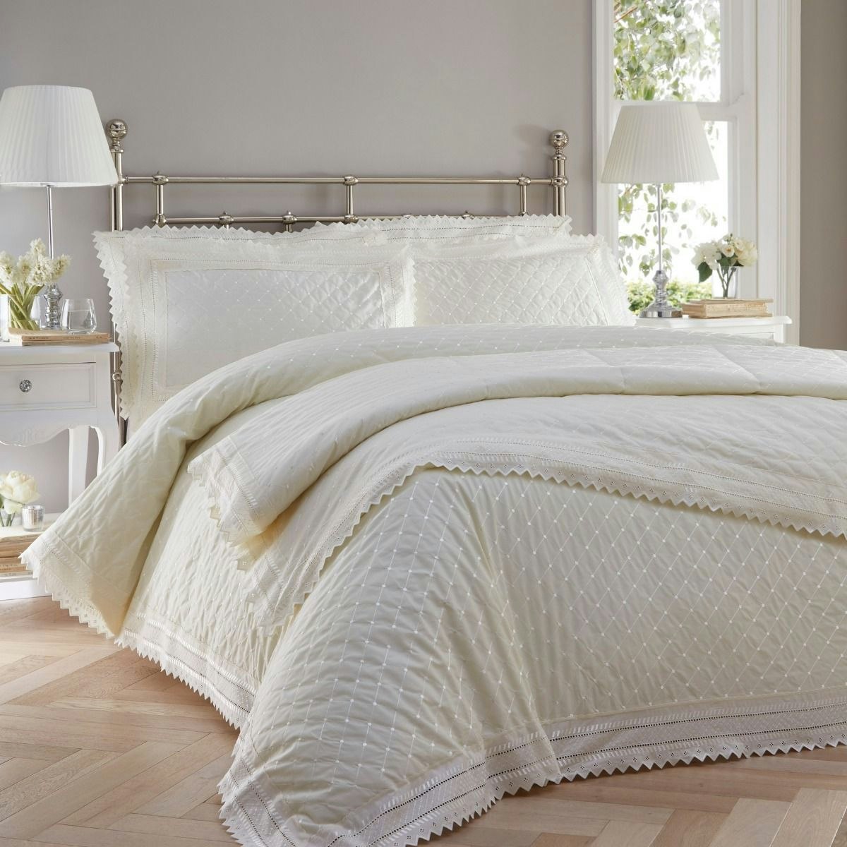 Rackhams Cream Broderie Anglaise Quilted Bedspread