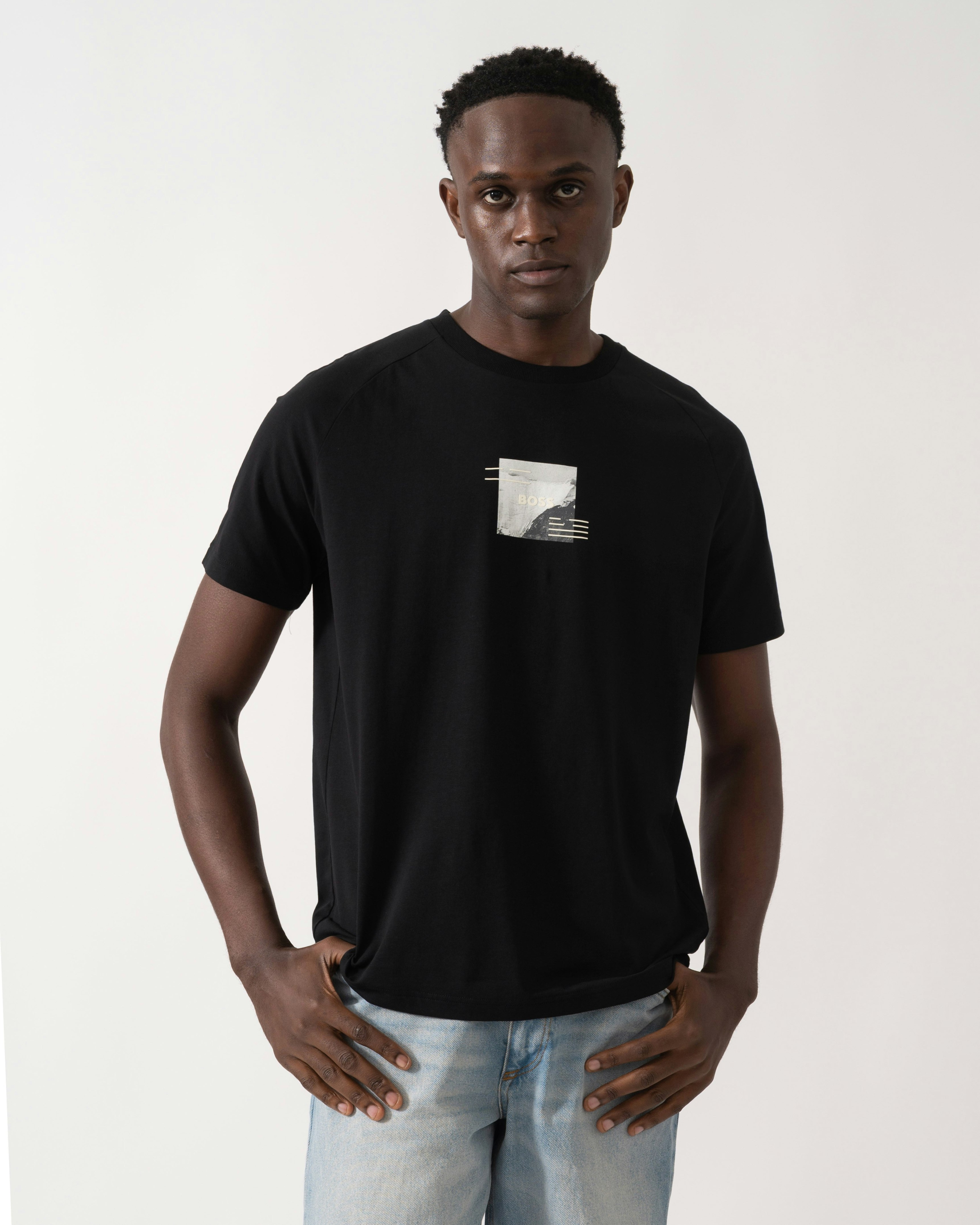 Boss Green Men's Green/Black Boss Zone Stripe T-Shirt With Decorative Reflective Accents - 001 - 001 - Xl