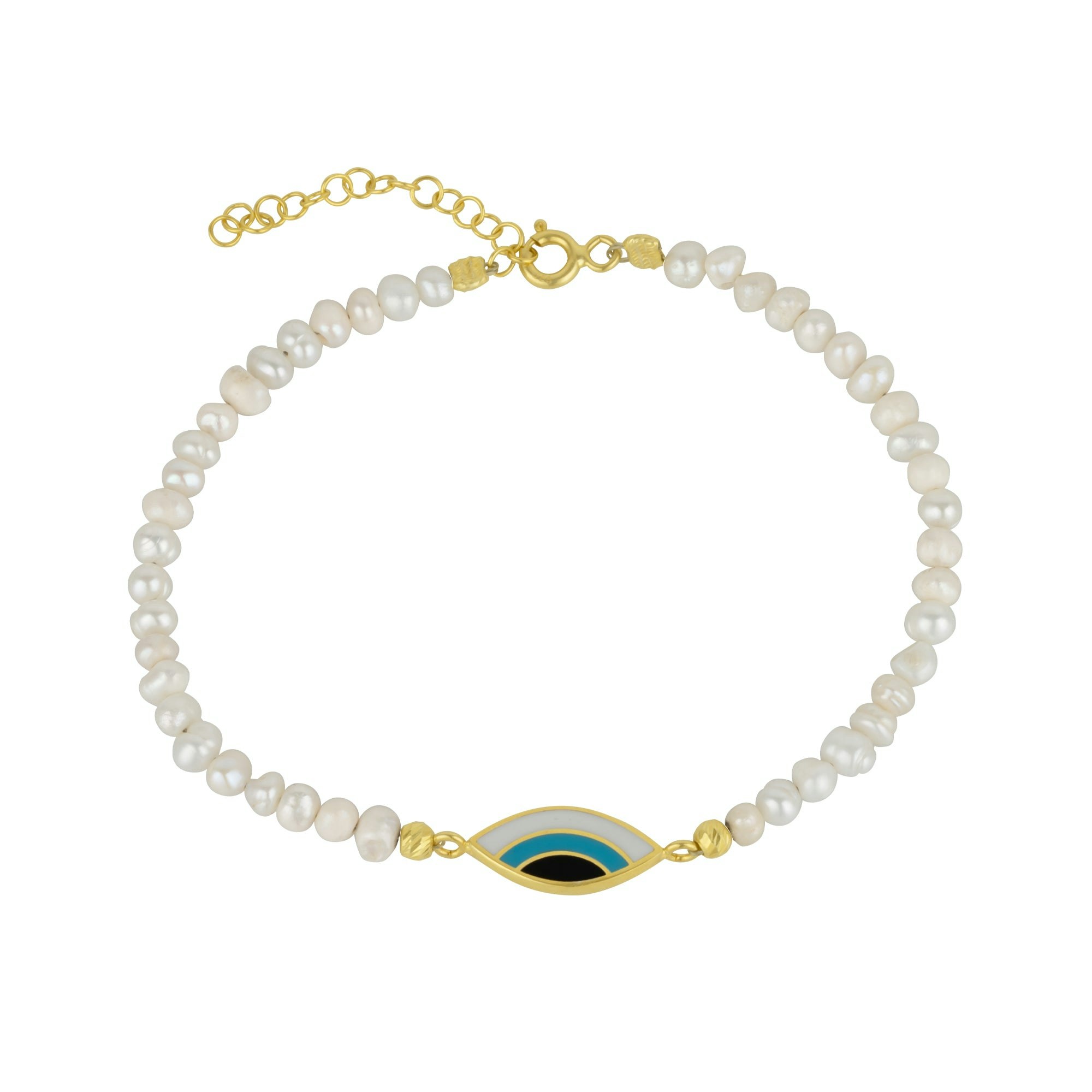 Spero London Silver/Gold Pearl Evil Eye Sterling Bracelet