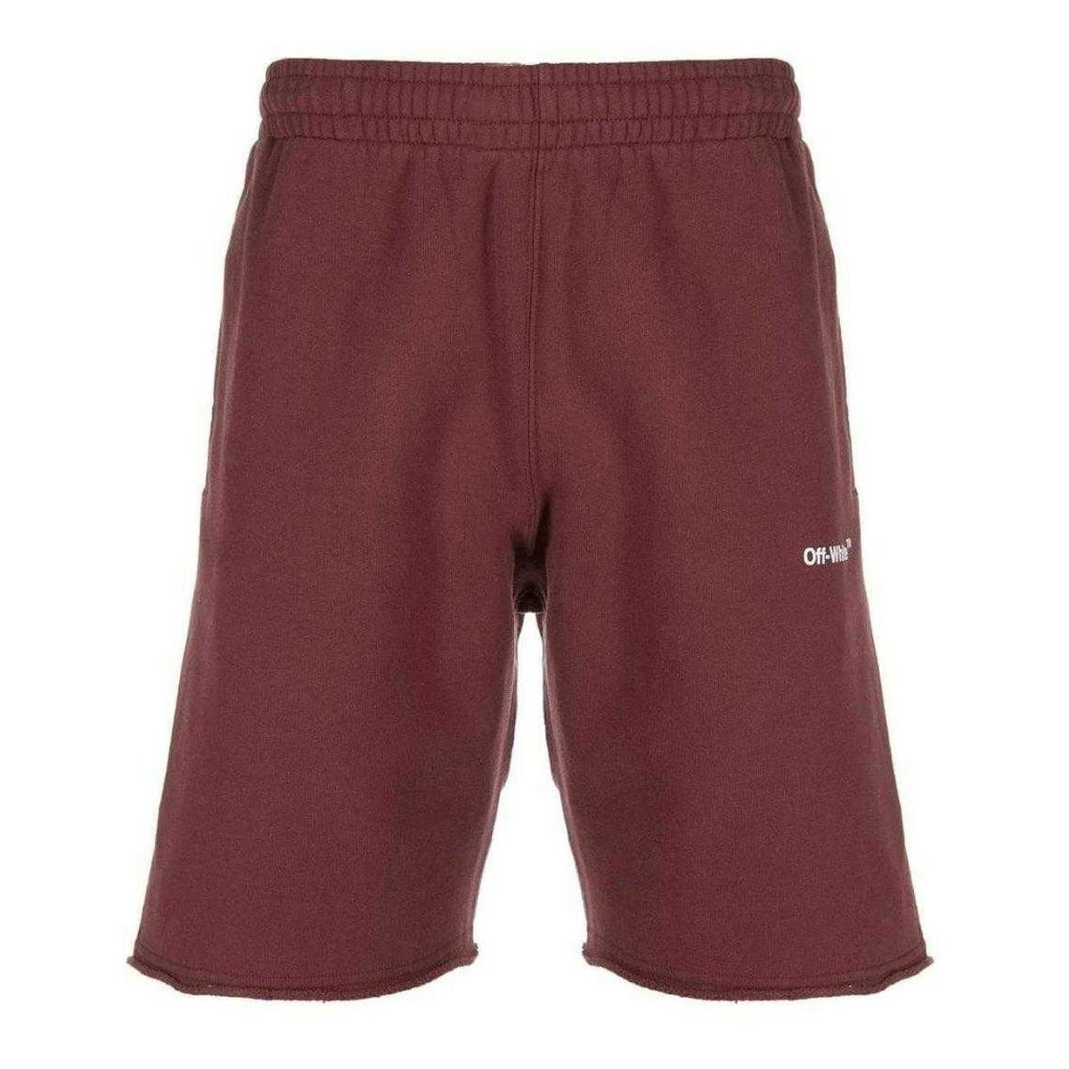 Off-White Unisex White/Burgundy Off- Off Adult Helvetica Sweat Shorts - S - 100% Cotton