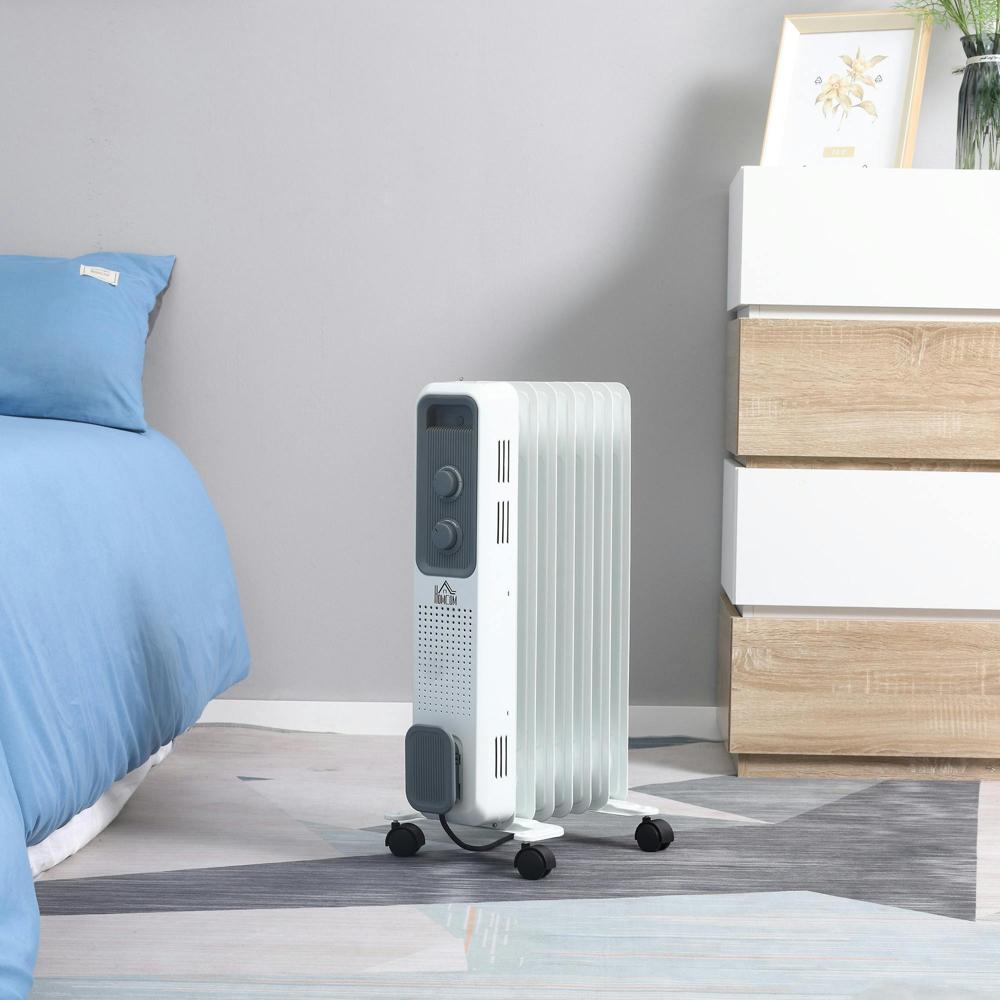 Homcom White Oil Filled Radiator Portable Heater W/ 7 Fin, 3 Heat Settings,