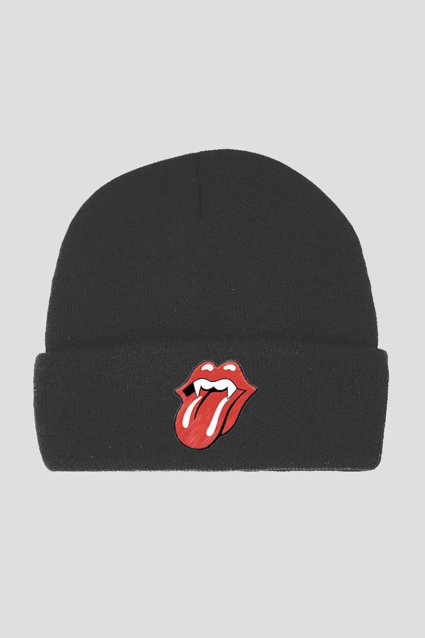 Paradiso Clothing Unisex Black The Rolling Stones Fang Tongue Beanie Hat - One Size