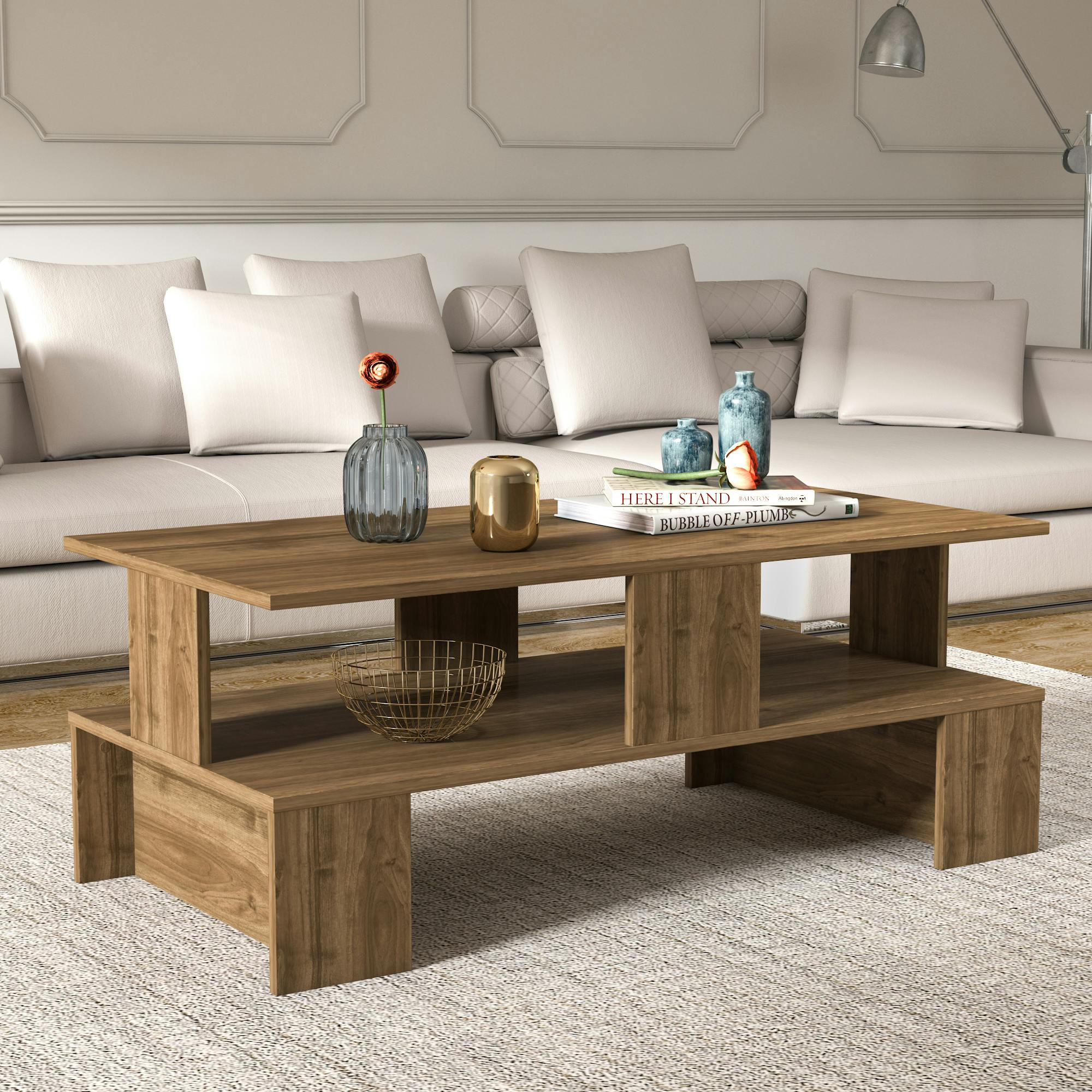 Decorotika Evans 120 Cm Coffee And Cocktail Table - Walnut