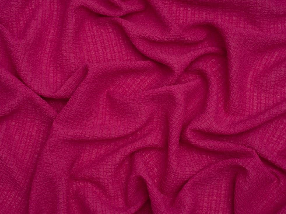 Minerva Pink Core Range Crinkle Texture Seersucker Voile Fabric - Checks Design Dressmaking Fabric, 145 Cm / 58" Wide - Per Metre - Cerise