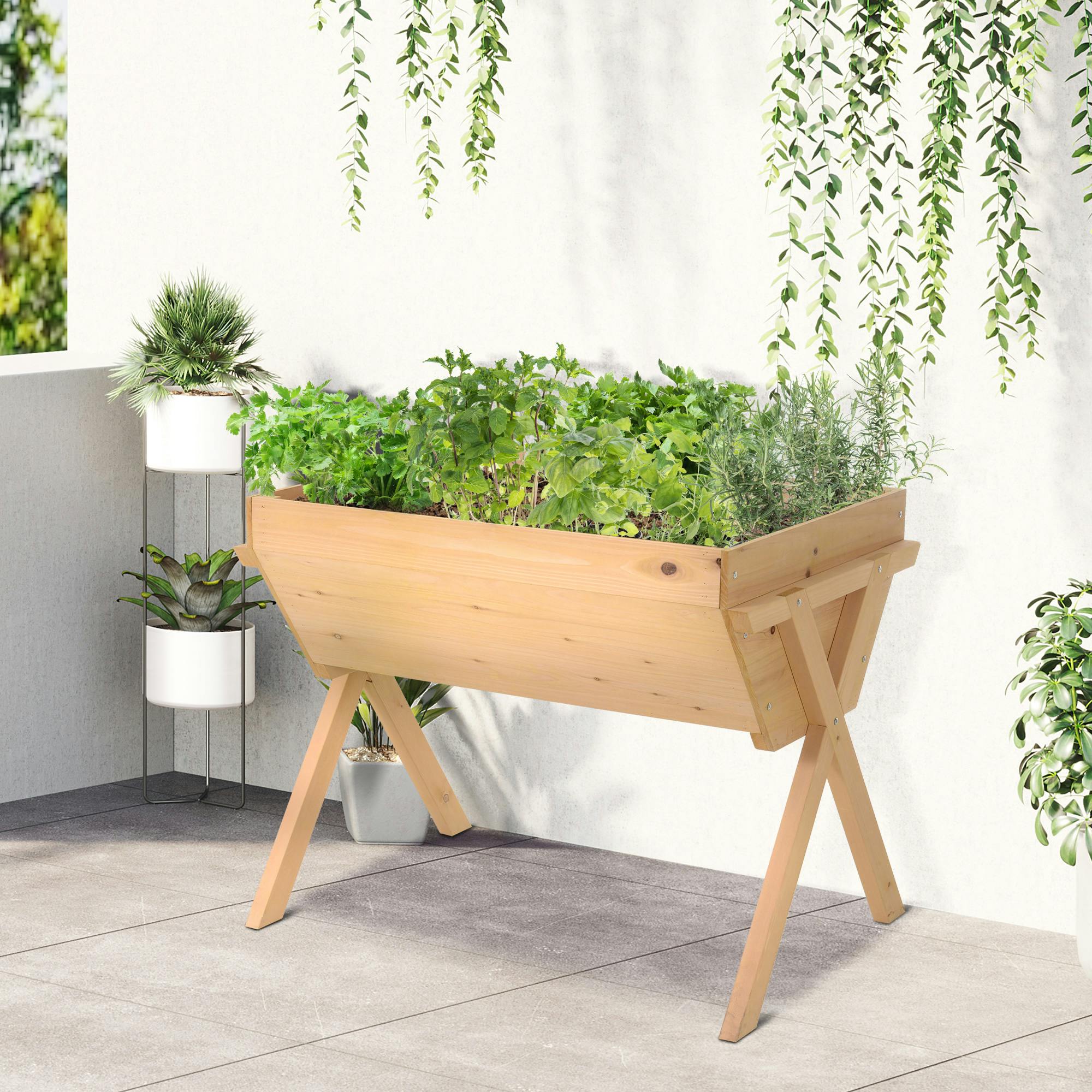 B&Q - Wooden Planter Raised Bed Stand Vegetable Flower BedNatural - Image 3