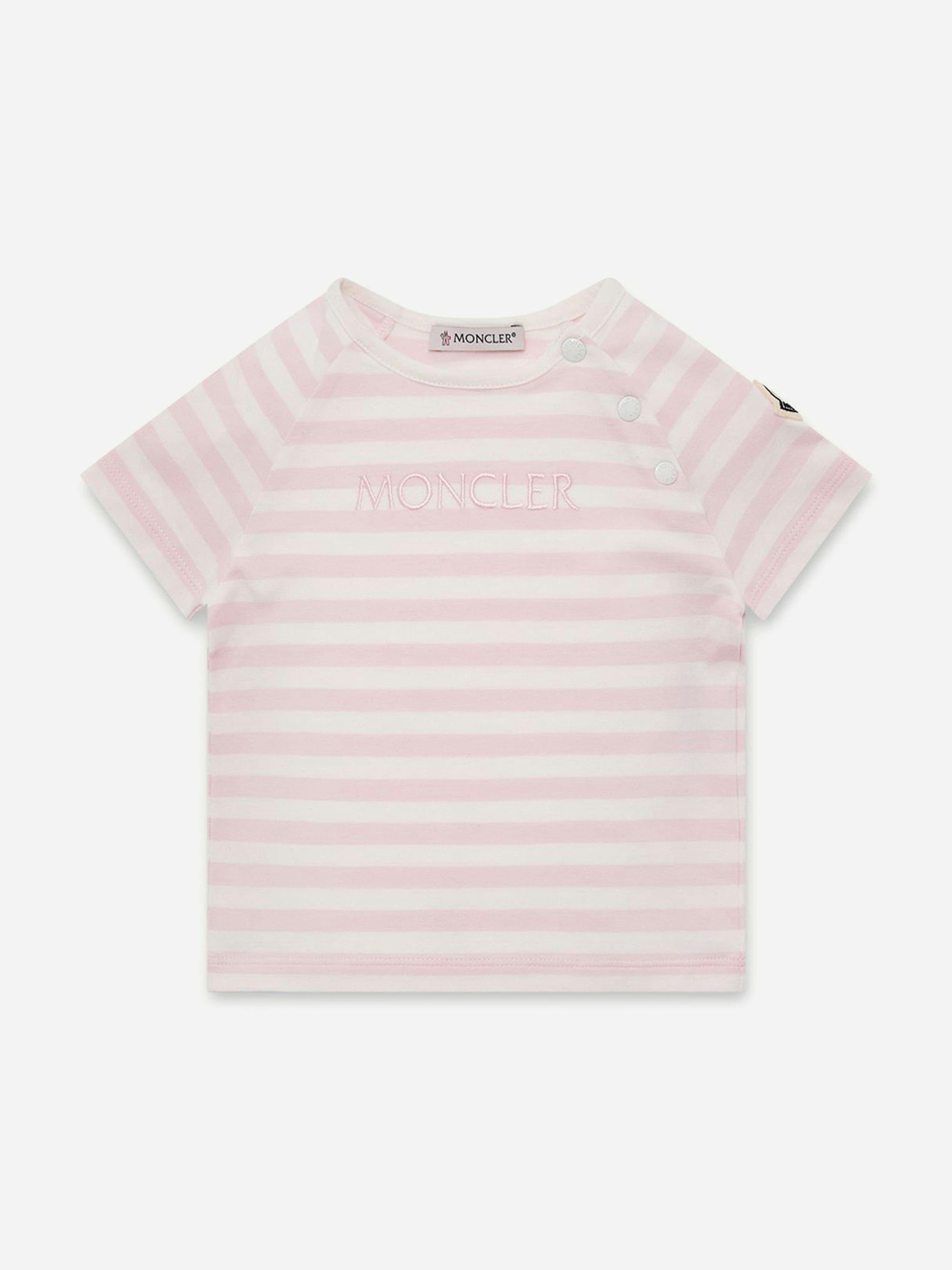 Moncler Enfant Women's Pink Baby Girls Striped T-Shirt In - 9 - 12 Mths