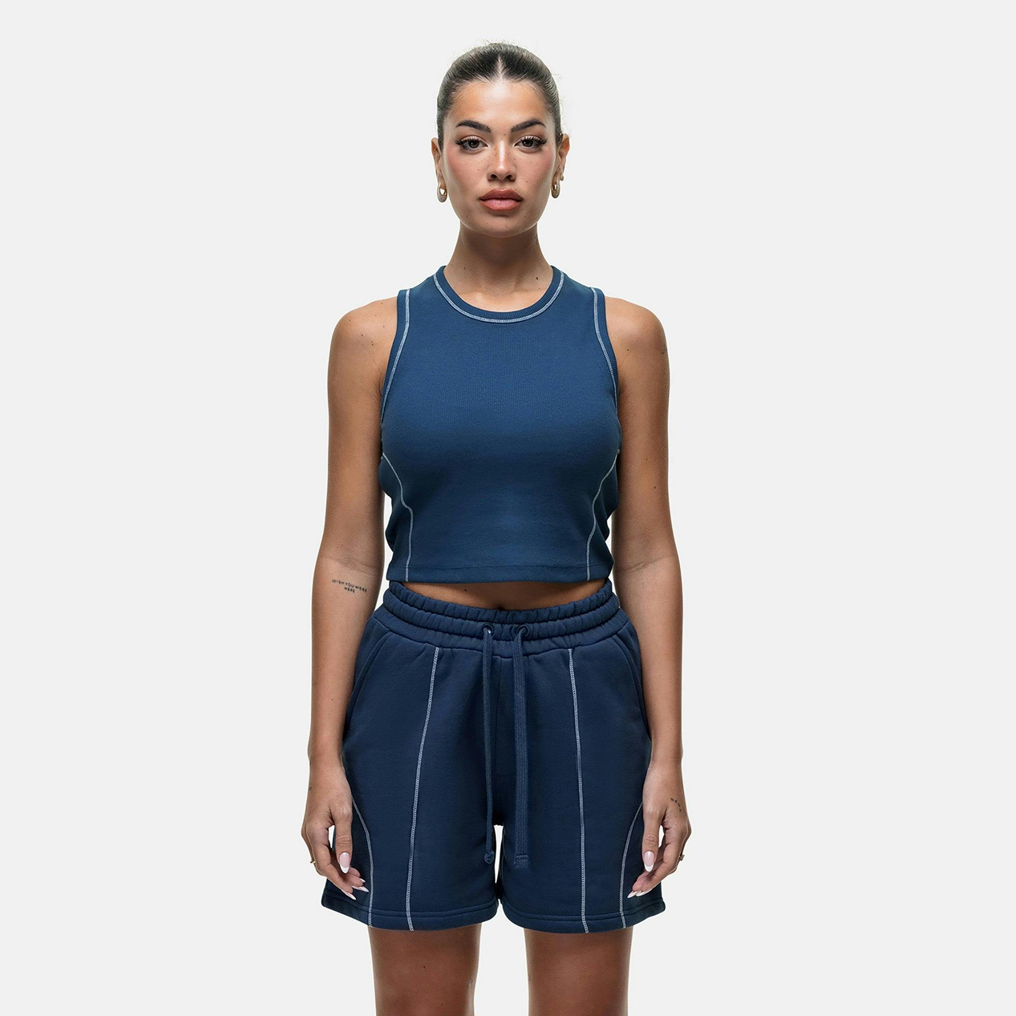Good For Nothing Stitch Detail Cropped Vest Top - Navy - Navy - L