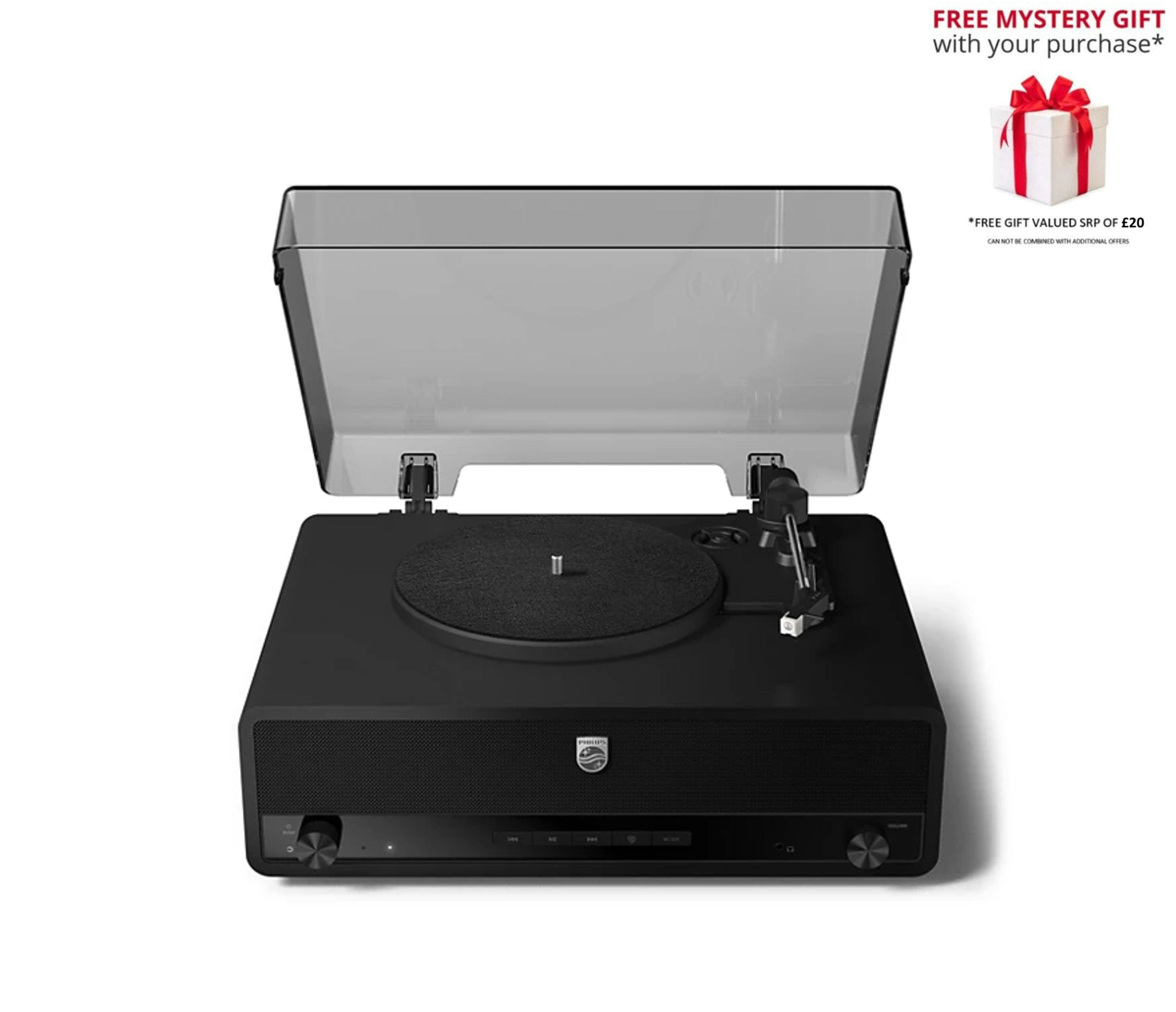 Philips Black Tav3000 'The Stevie' Century Bluetooth Turntable – Free Gift Rrp £20!