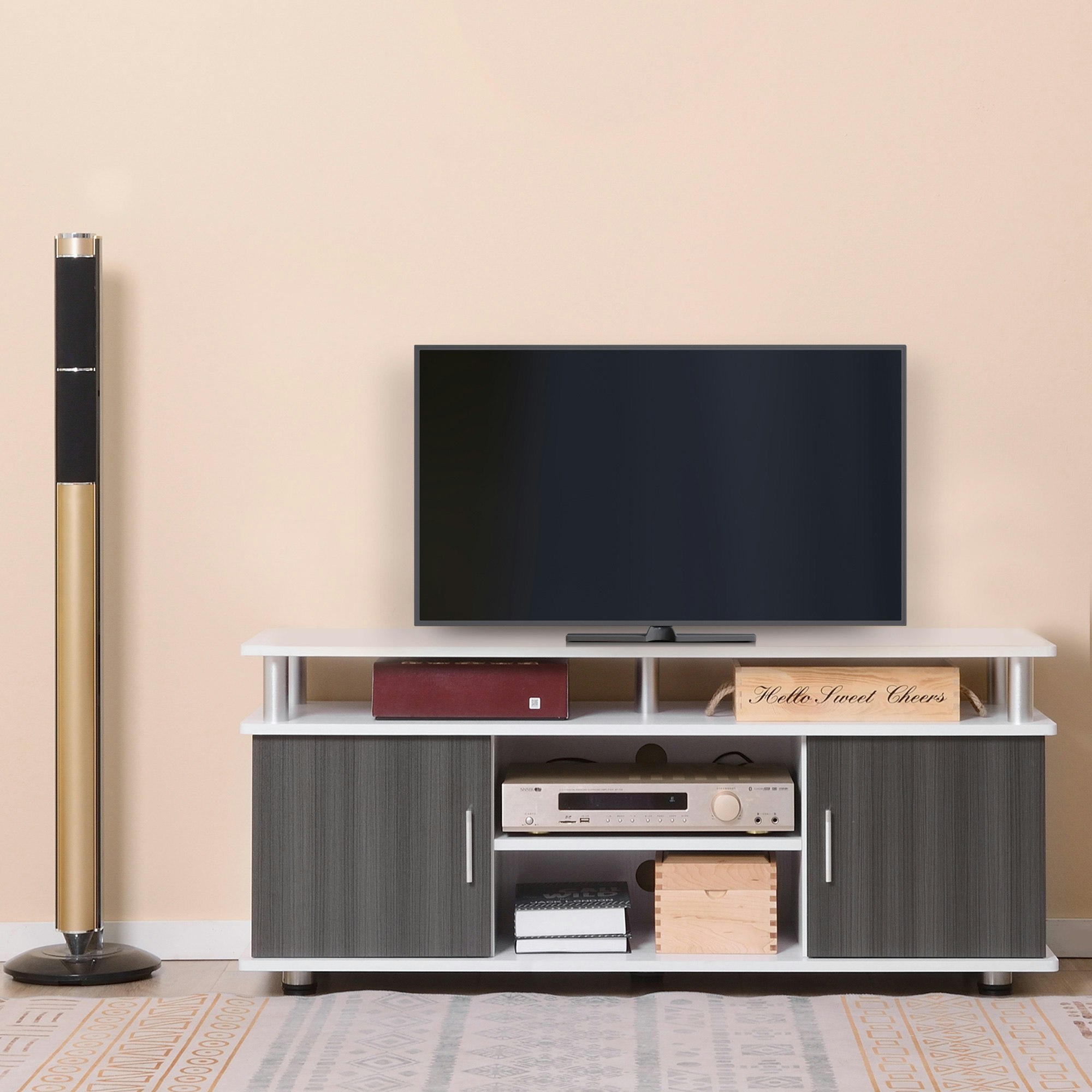 Rackhams Grey/White Tv Cabinet Stand Entertainment Center Media Console Storage