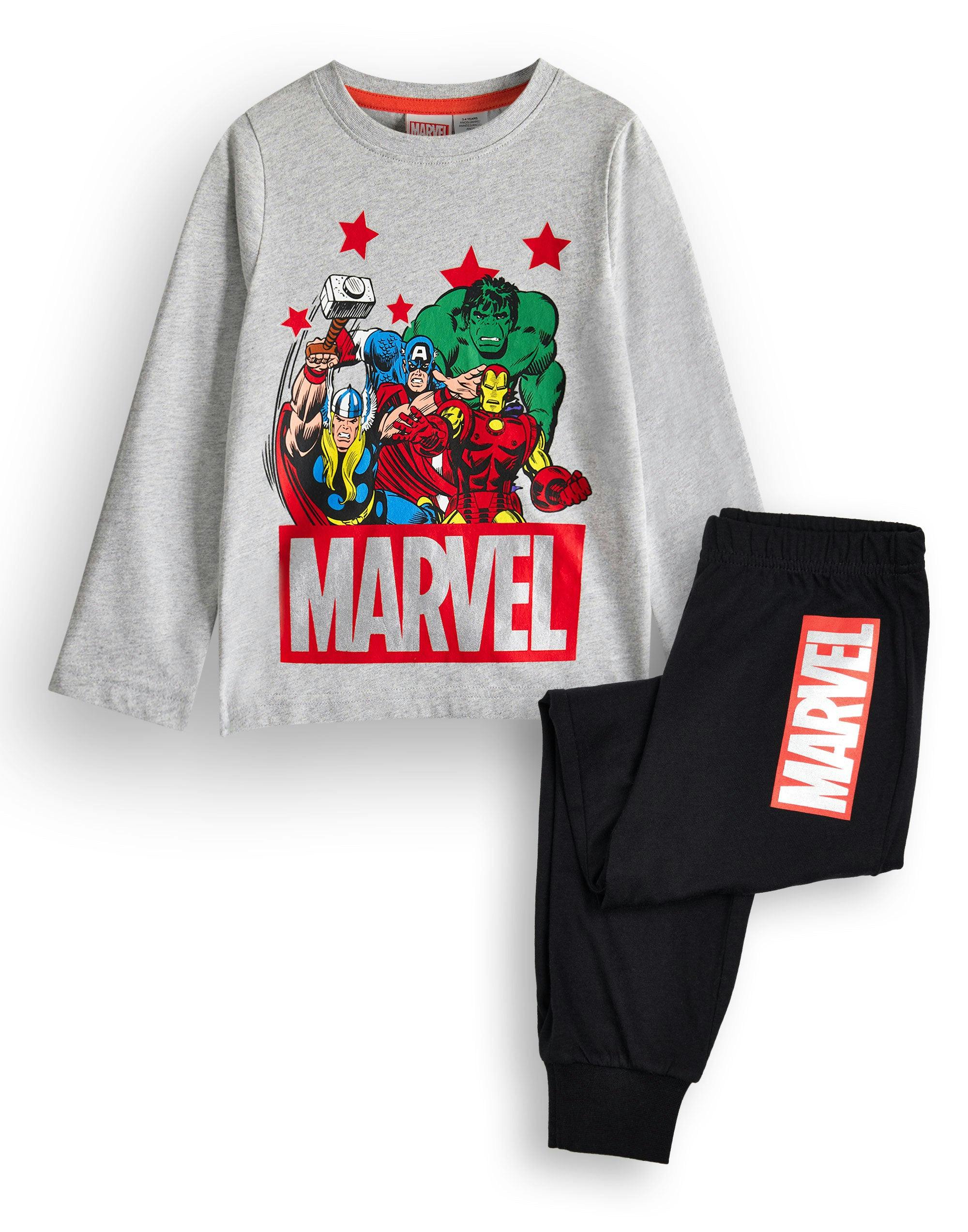 Vanilla Underground Boys Black Marvel Front Print Long Sleeve Long Leg Pyjama Set - 5-6 Years